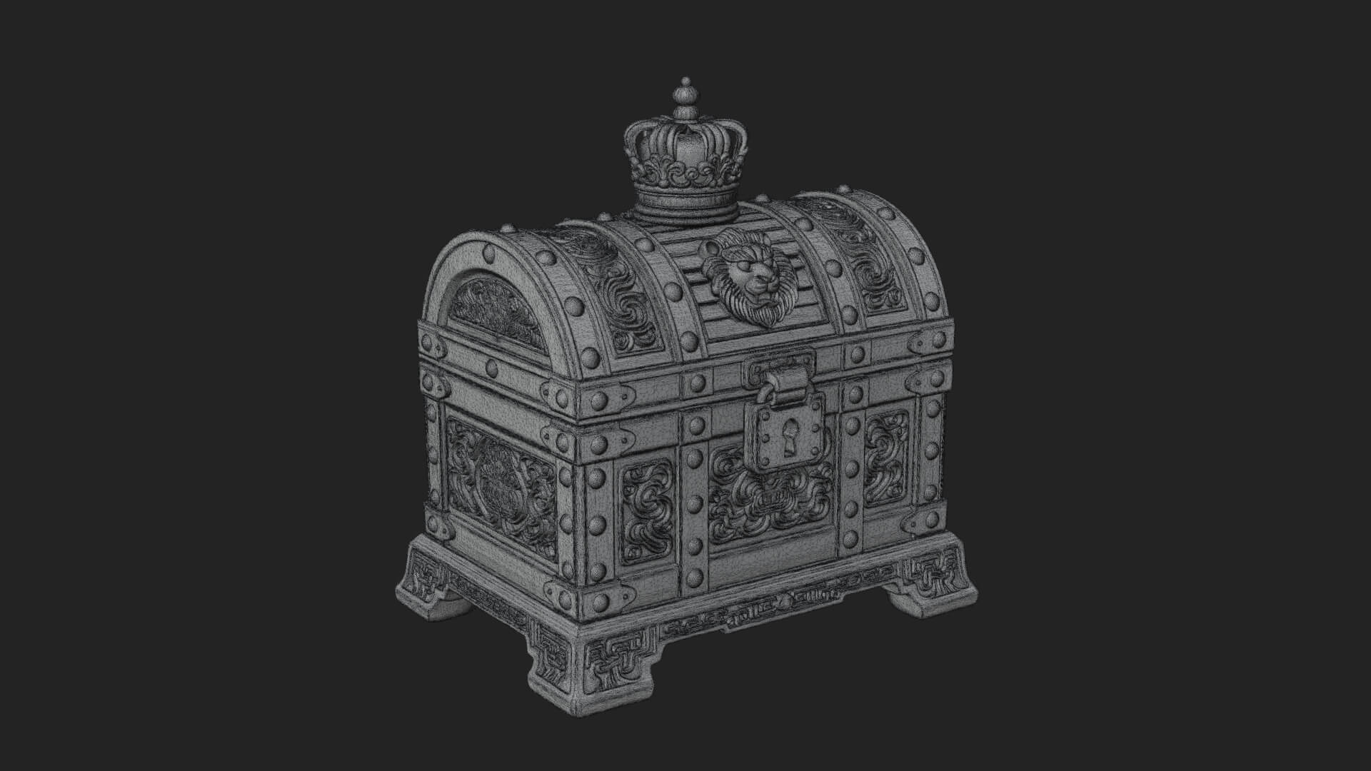 Crowned Lion Treasure Chest Model Design 1 3D Print Model 3D Model