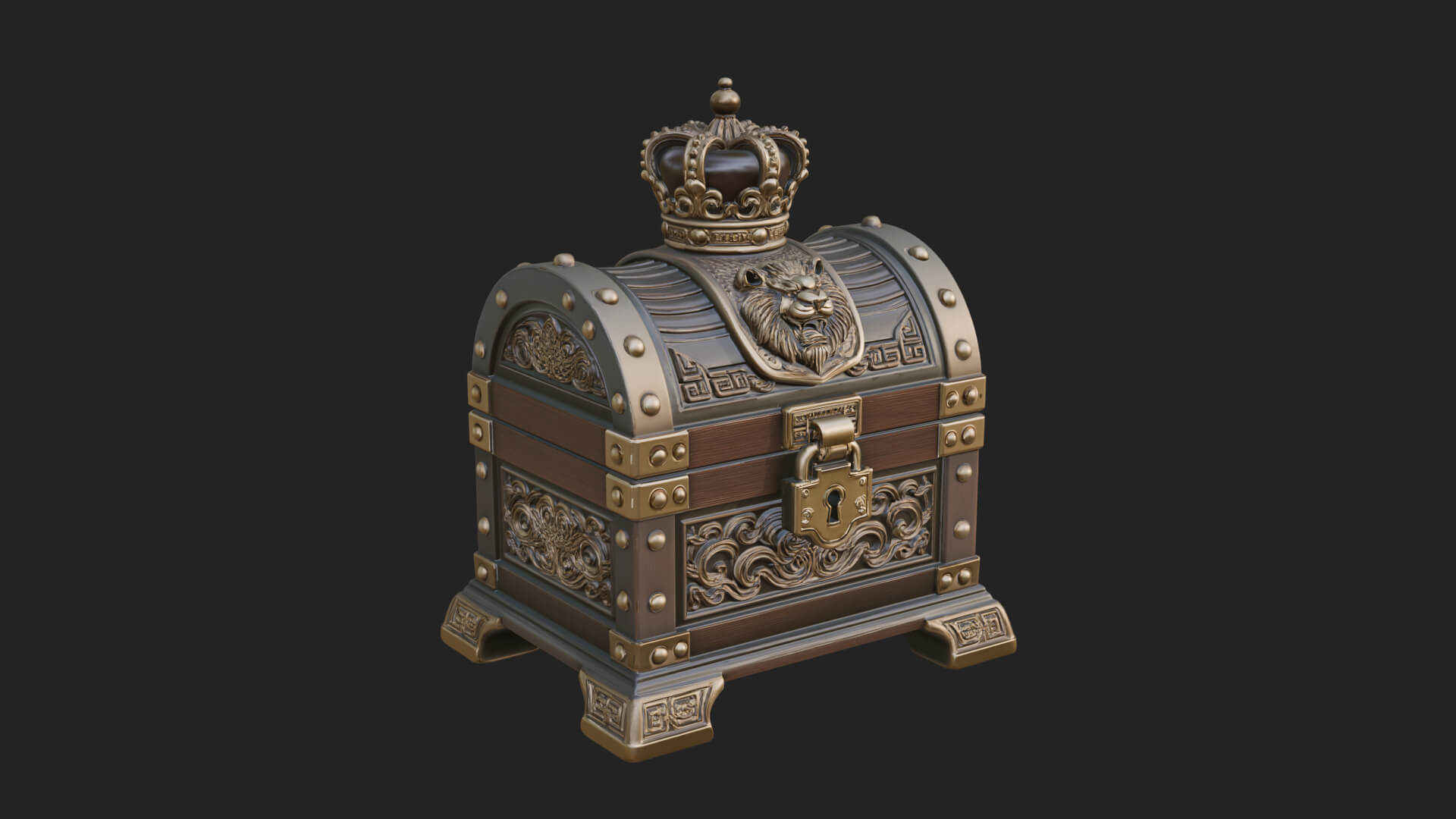 Crowned Lion Treasure Chest Model Design 2 3D Print Model 3D Model