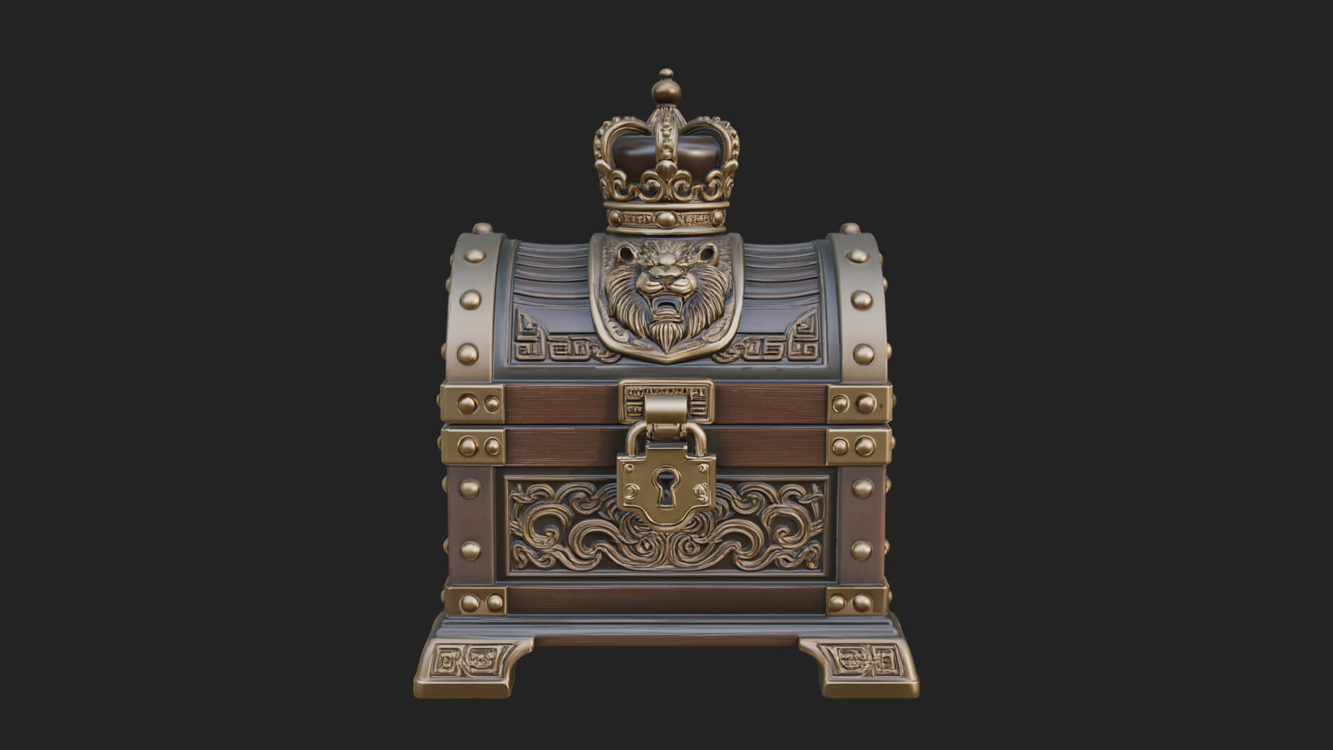 Crowned Lion Treasure Chest Model Design 2 3D Print Model 3D Model