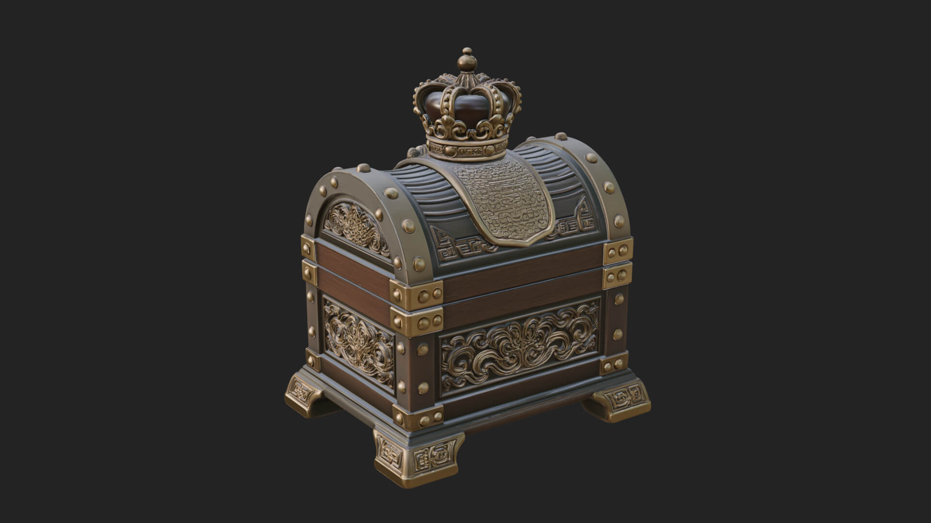 Crowned Lion Treasure Chest Model Design 2 3D Print Model 3D Model