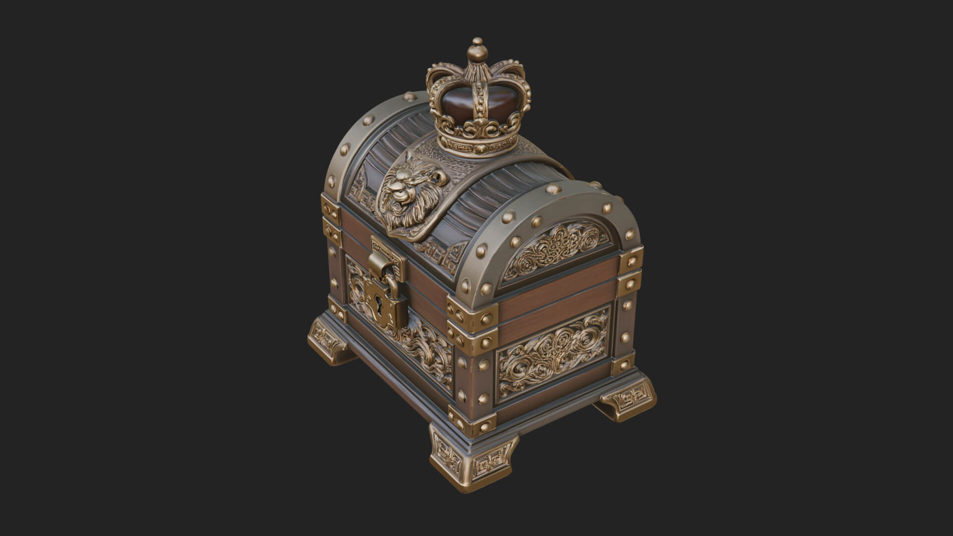 Crowned Lion Treasure Chest Model Design 2 3D Print Model 3D Model