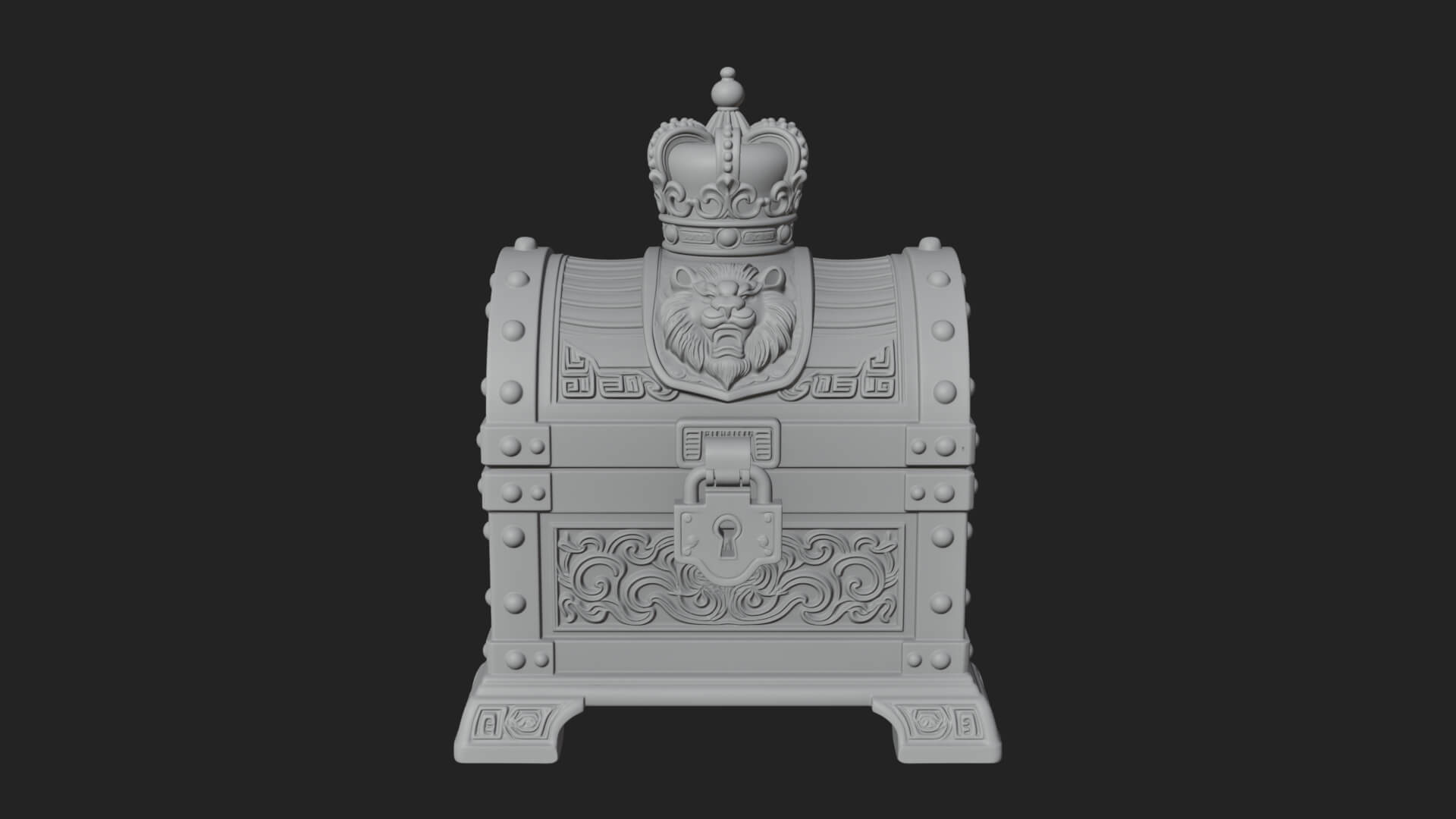 Crowned Lion Treasure Chest Model Design 2 3D Print Model 3D Model