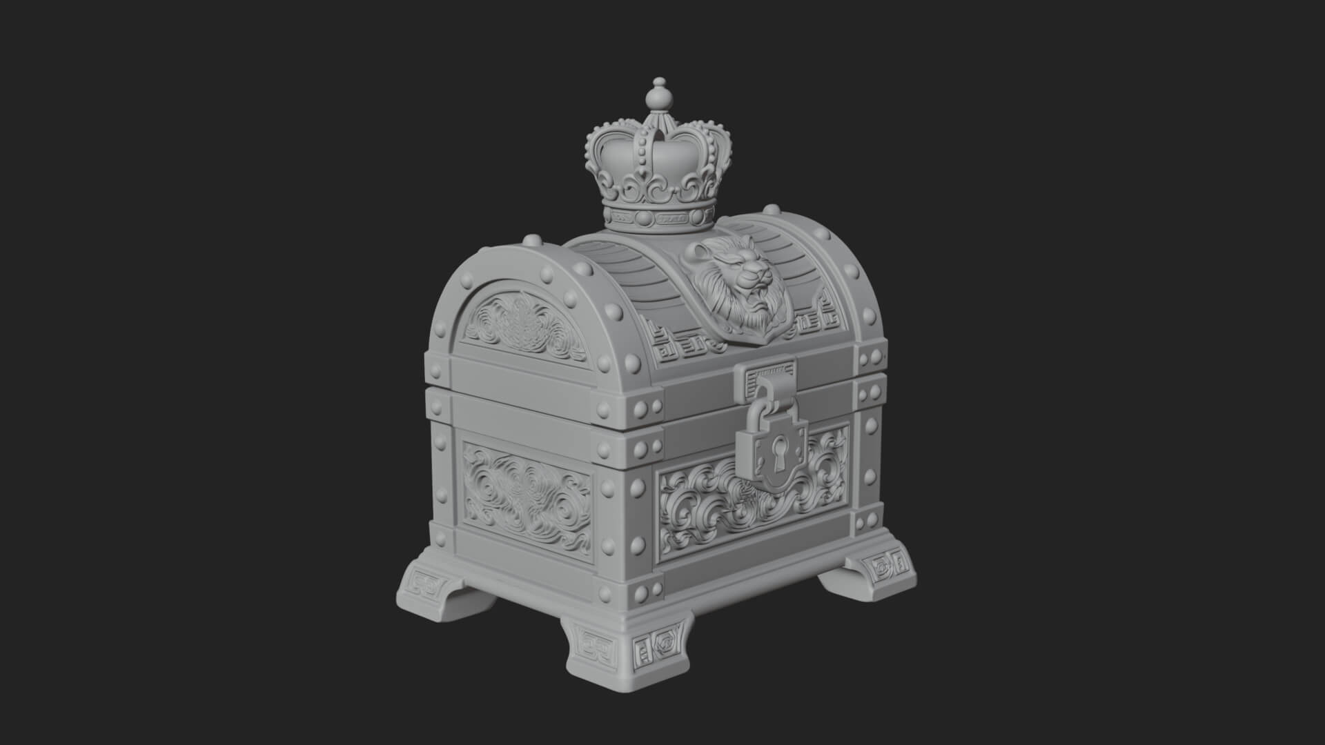 Crowned Lion Treasure Chest Model Design 2 3D Print Model 3D Model