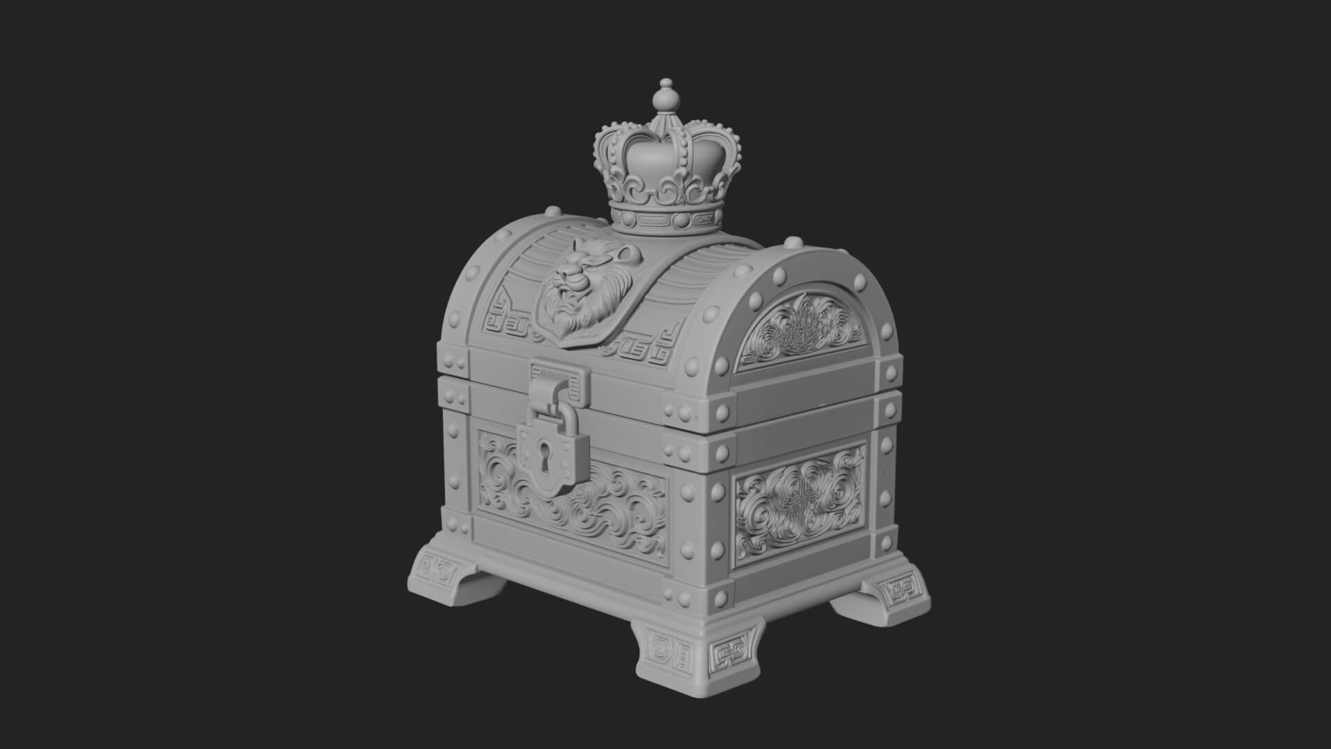 Crowned Lion Treasure Chest Model Design 2 3D Print Model 3D Model