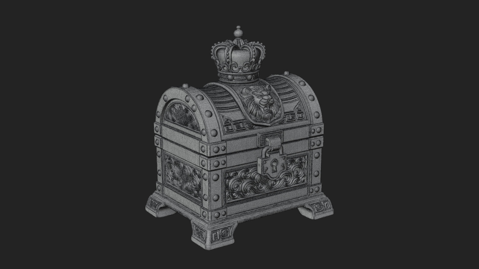Crowned Lion Treasure Chest Model Design 2 3D Print Model 3D Model