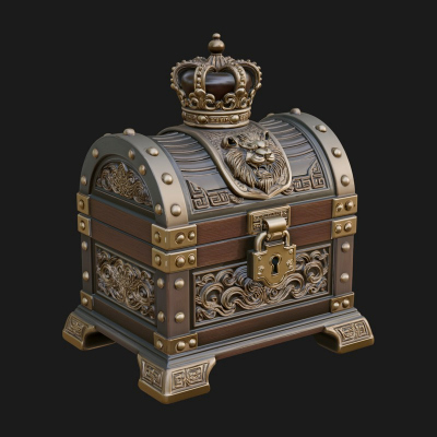 Crowned Lion Treasure Chest Model Design 2 3D Print Model