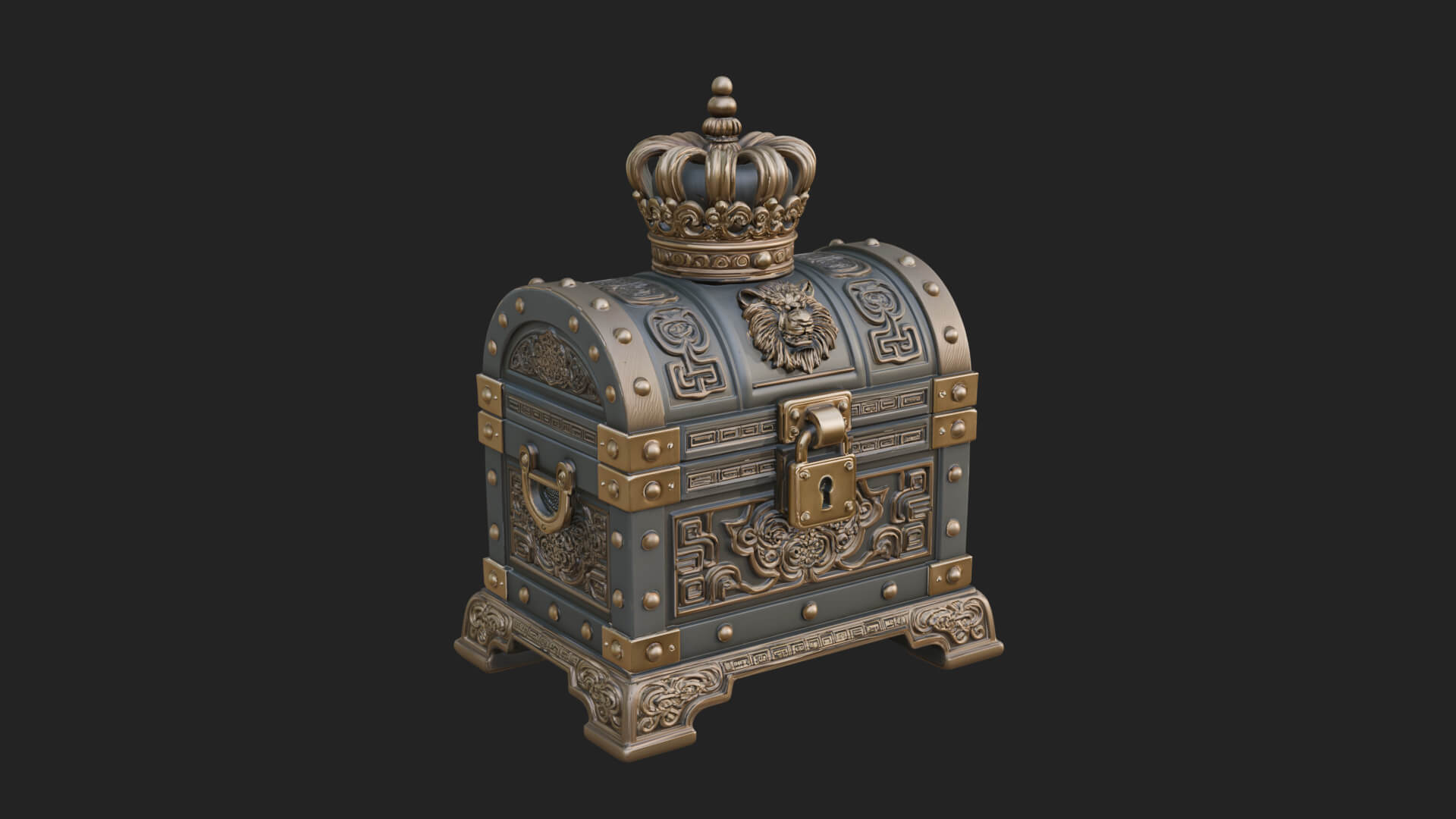 Crowned Lion Treasure Chest Model Design 3 3D Print Model 3D Model