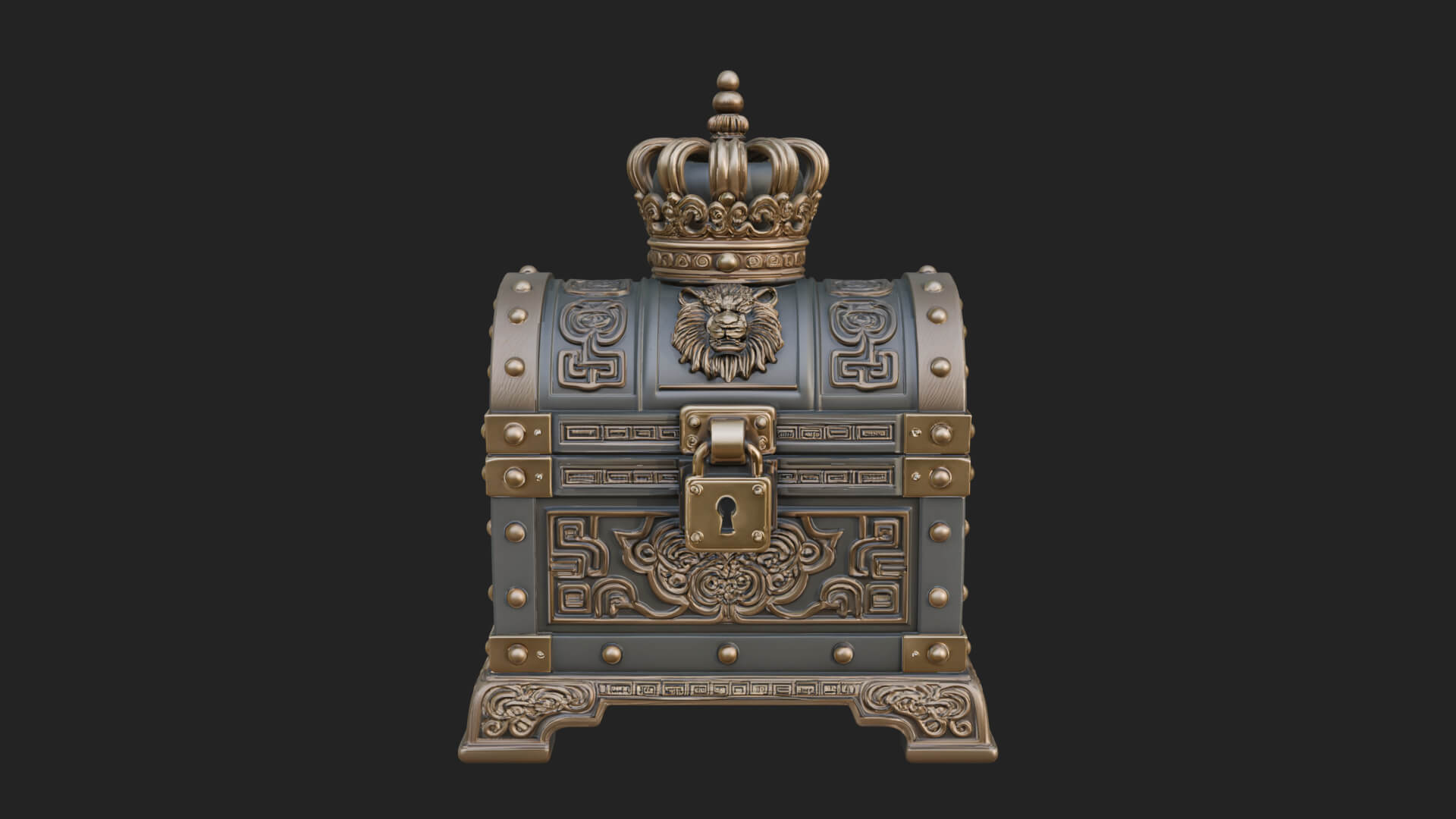 Crowned Lion Treasure Chest Model Design 3 3D Print Model 3D Model