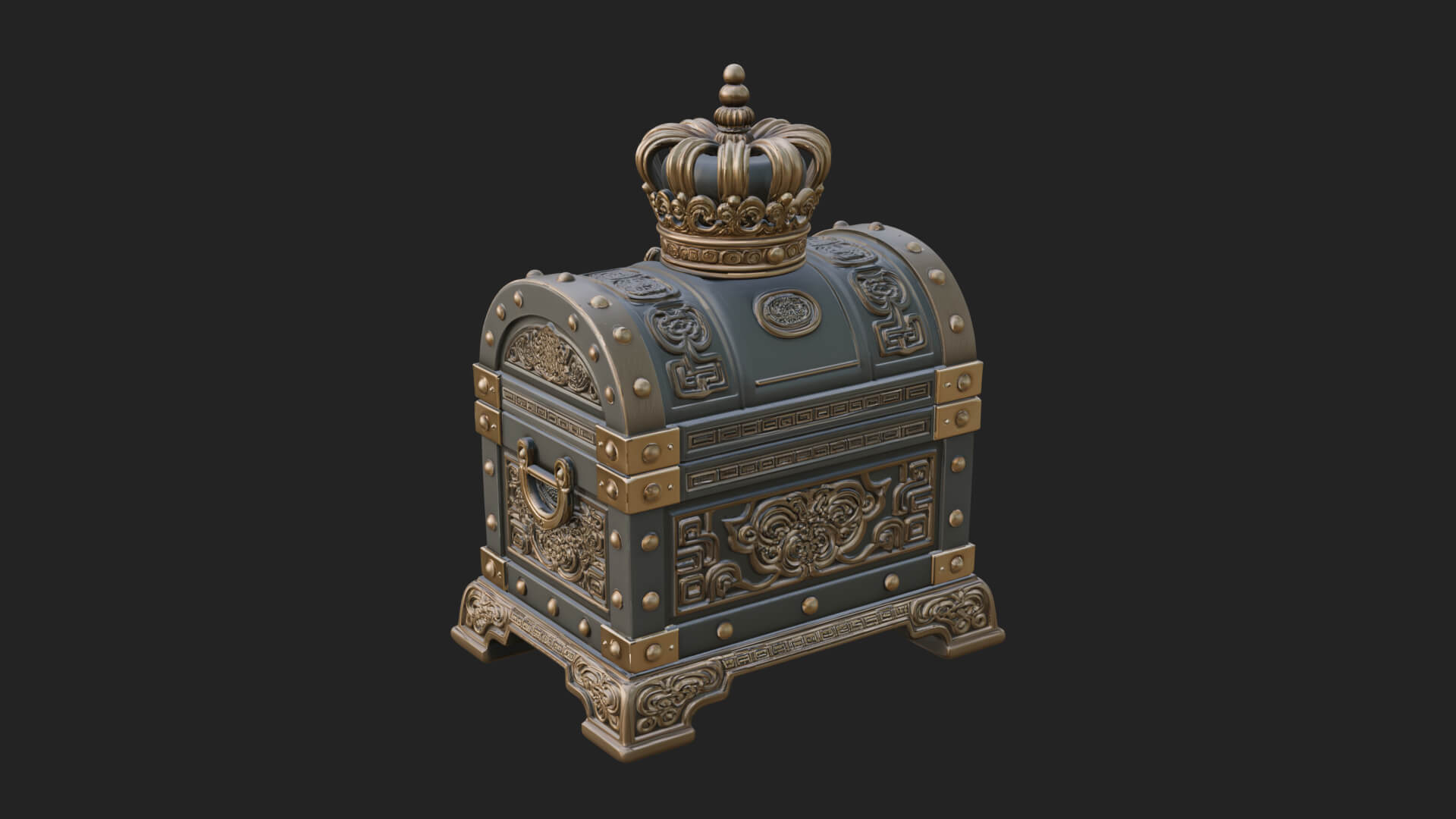 Crowned Lion Treasure Chest Model Design 3 3D Print Model 3D Model