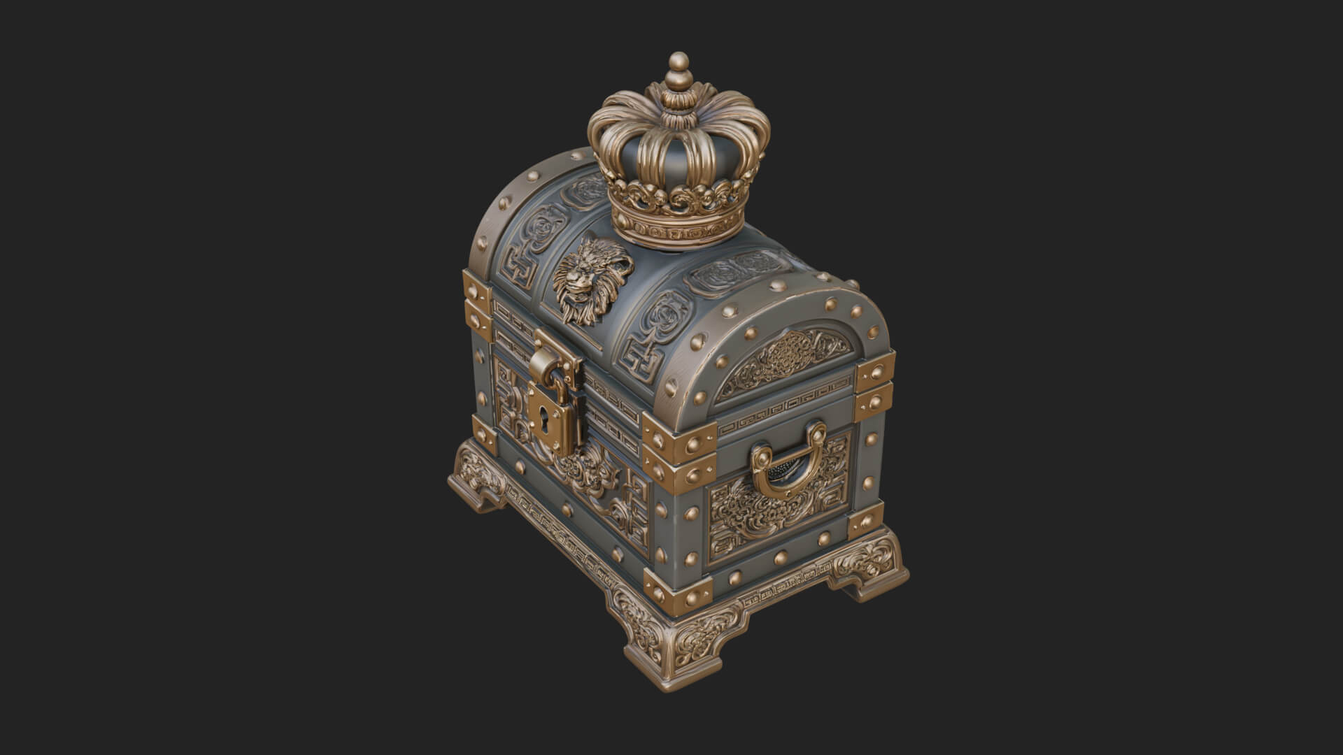 Crowned Lion Treasure Chest Model Design 3 3D Print Model 3D Model