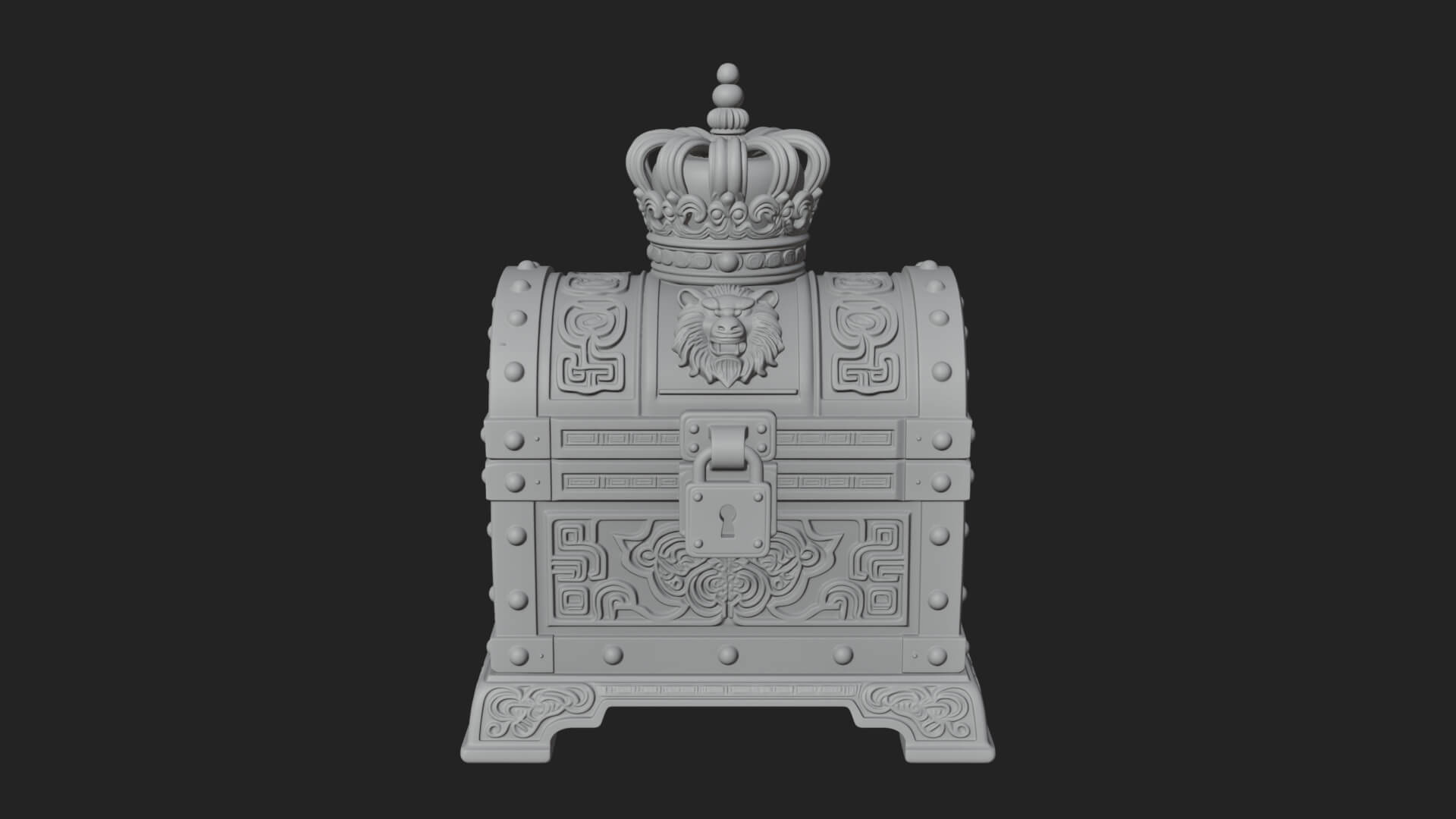 Crowned Lion Treasure Chest Model Design 3 3D Print Model 3D Model