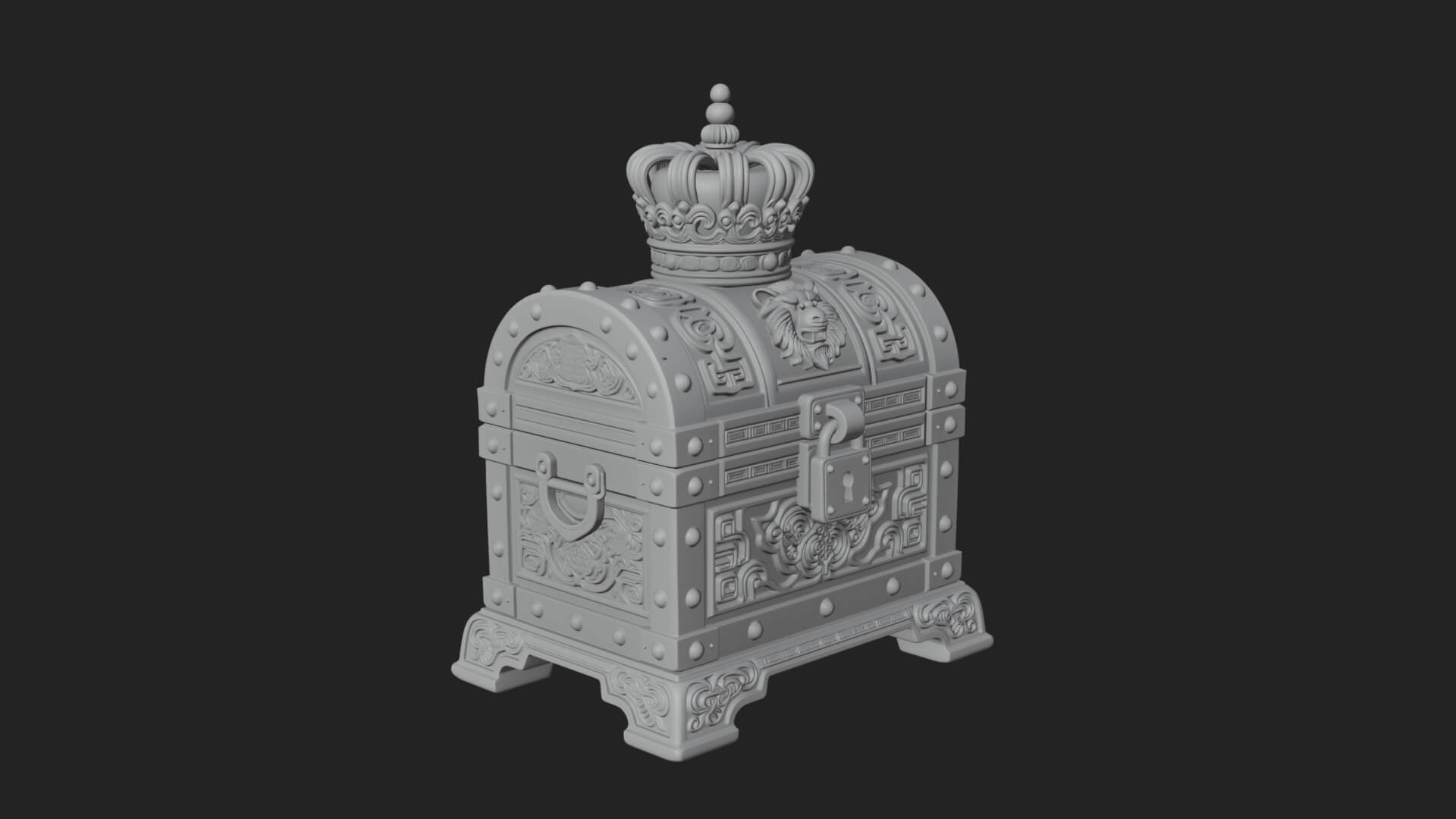 Crowned Lion Treasure Chest Model Design 3 3D Print Model 3D Model