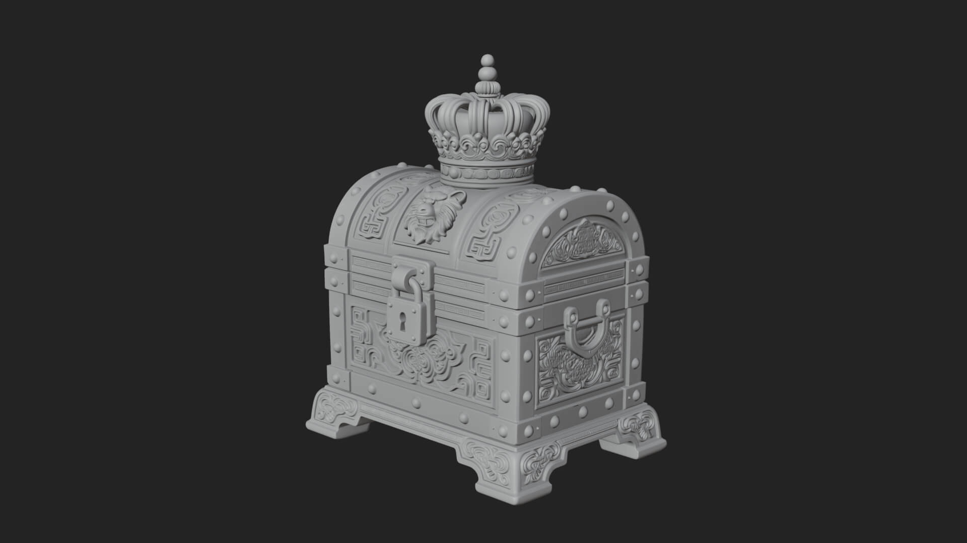 Crowned Lion Treasure Chest Model Design 3 3D Print Model 3D Model