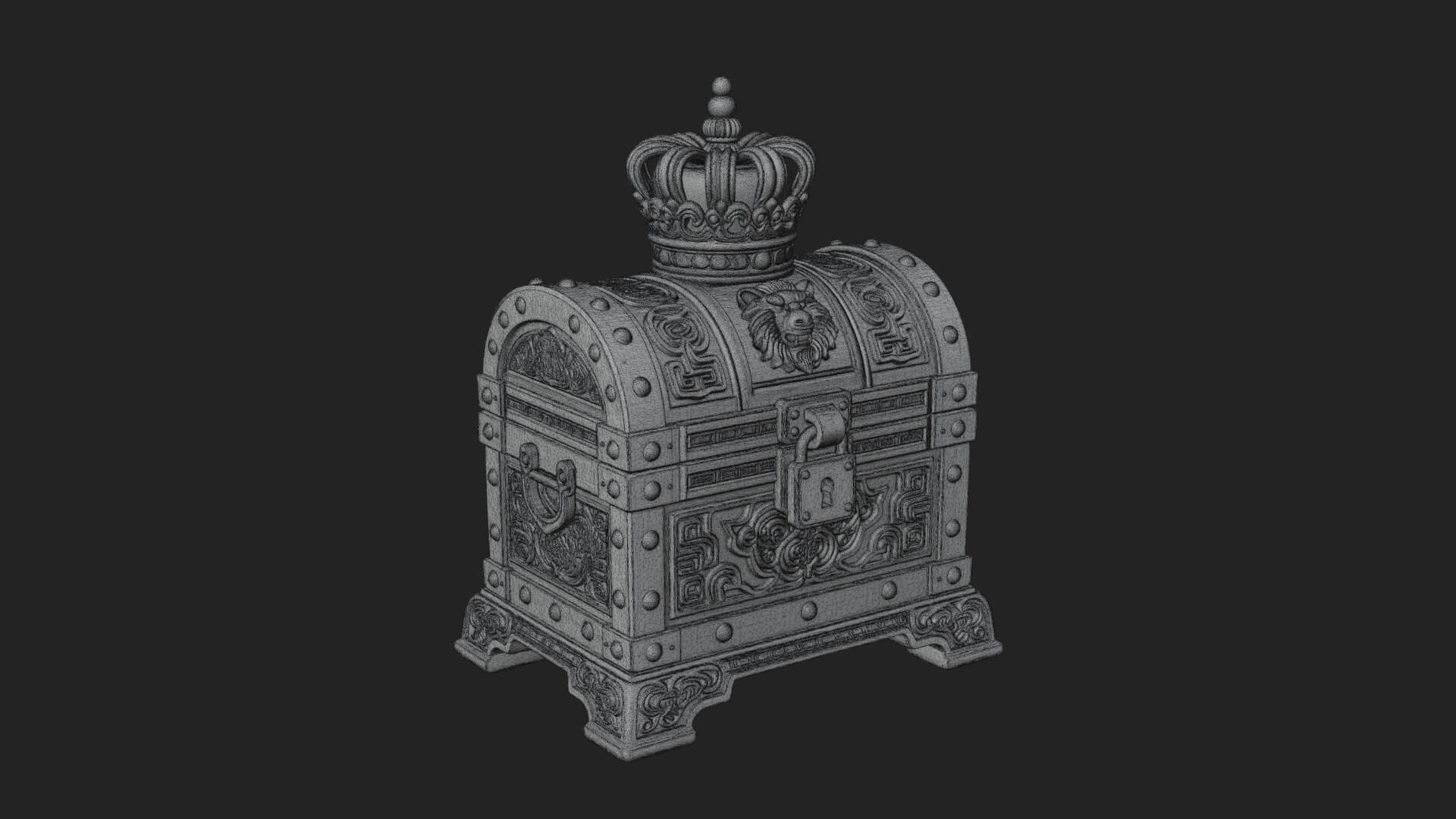 Crowned Lion Treasure Chest Model Design 3 3D Print Model 3D Model
