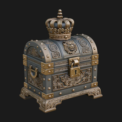 Crowned Lion Treasure Chest Model Design 3 3D Print Model