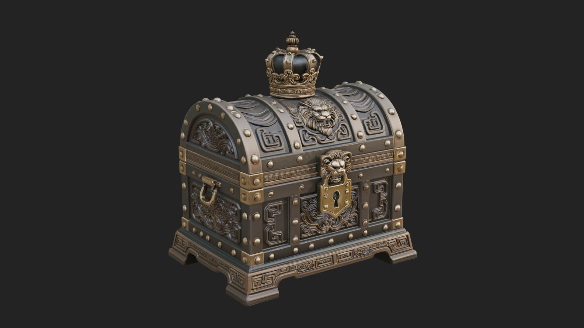 Crowned Lion Treasure Chest Model Design 4 3D Print Model 3D Model
