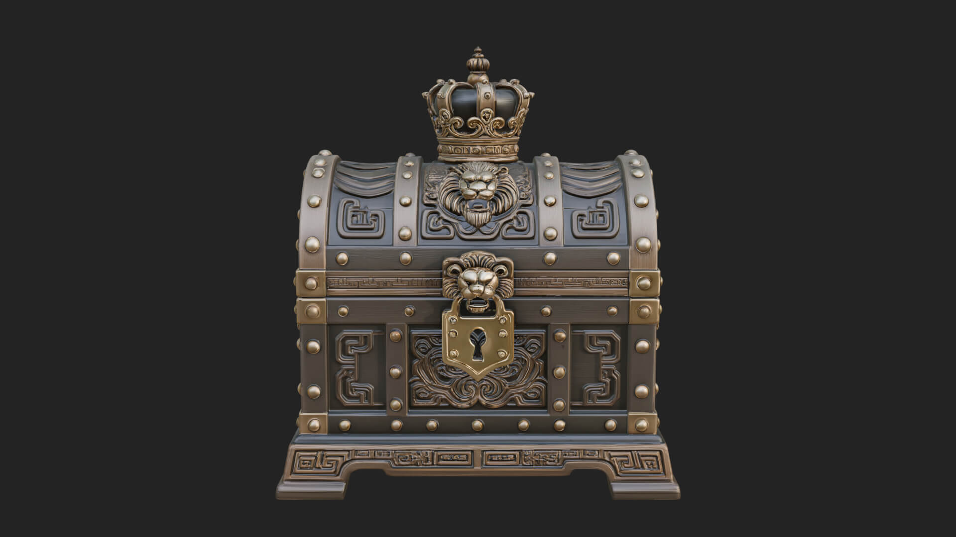 Crowned Lion Treasure Chest Model Design 4 3D Print Model 3D Model