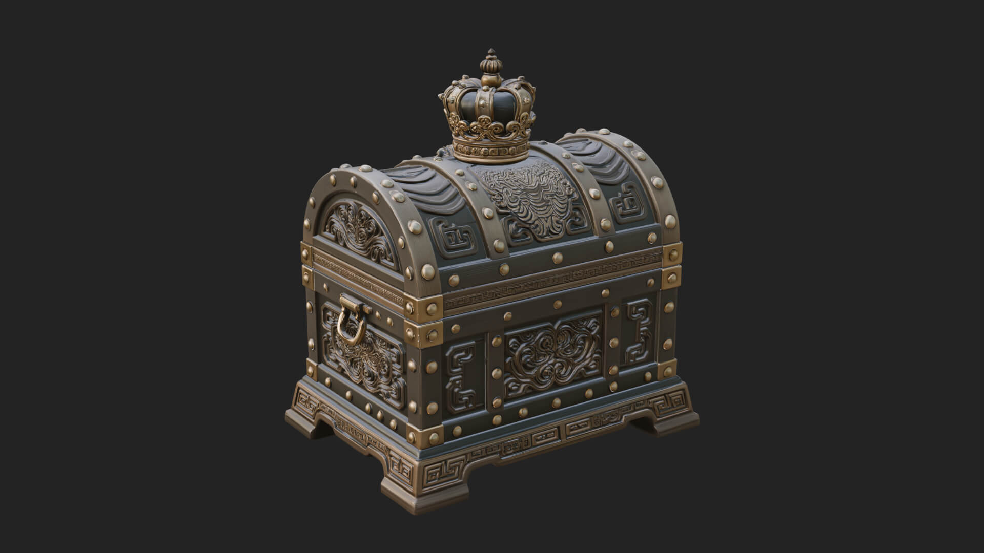 Crowned Lion Treasure Chest Model Design 4 3D Print Model 3D Model