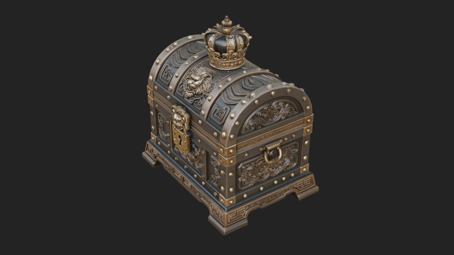 Crowned Lion Treasure Chest Model Design 4 3D Print Model 3D Model