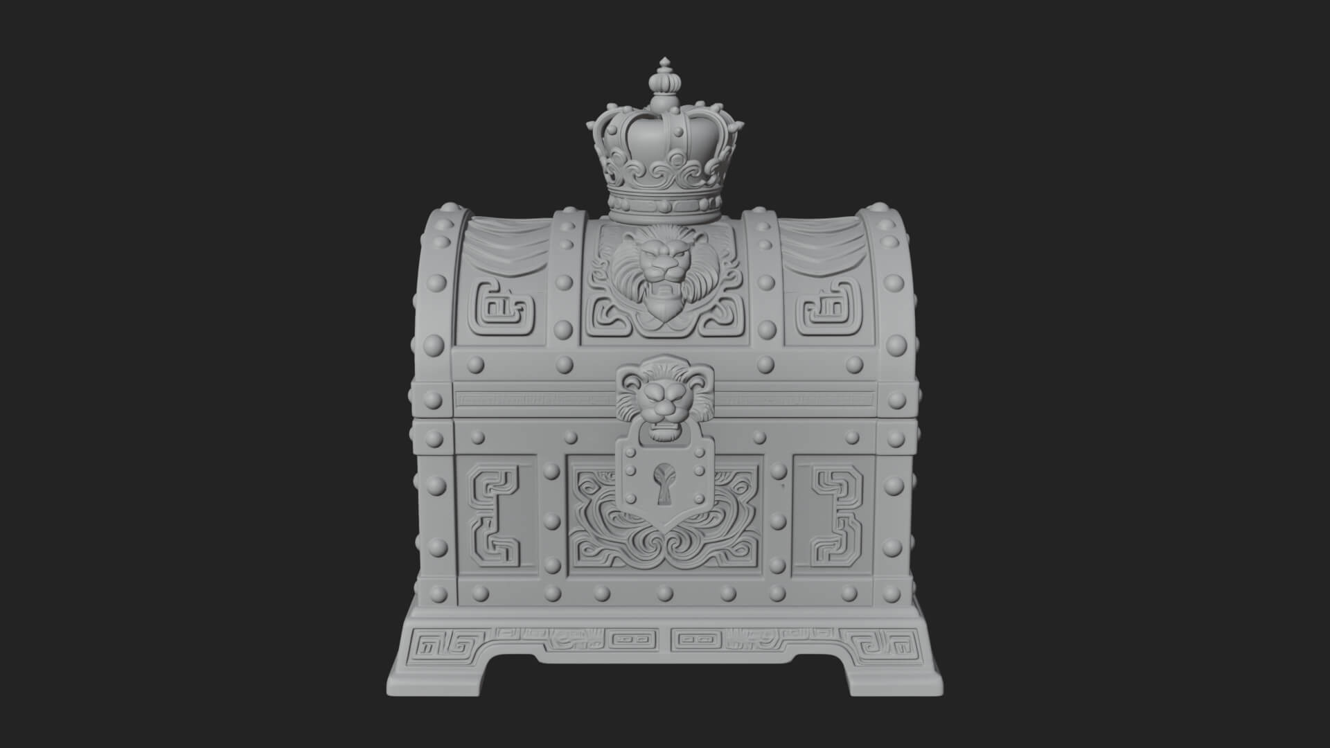 Crowned Lion Treasure Chest Model Design 4 3D Print Model 3D Model