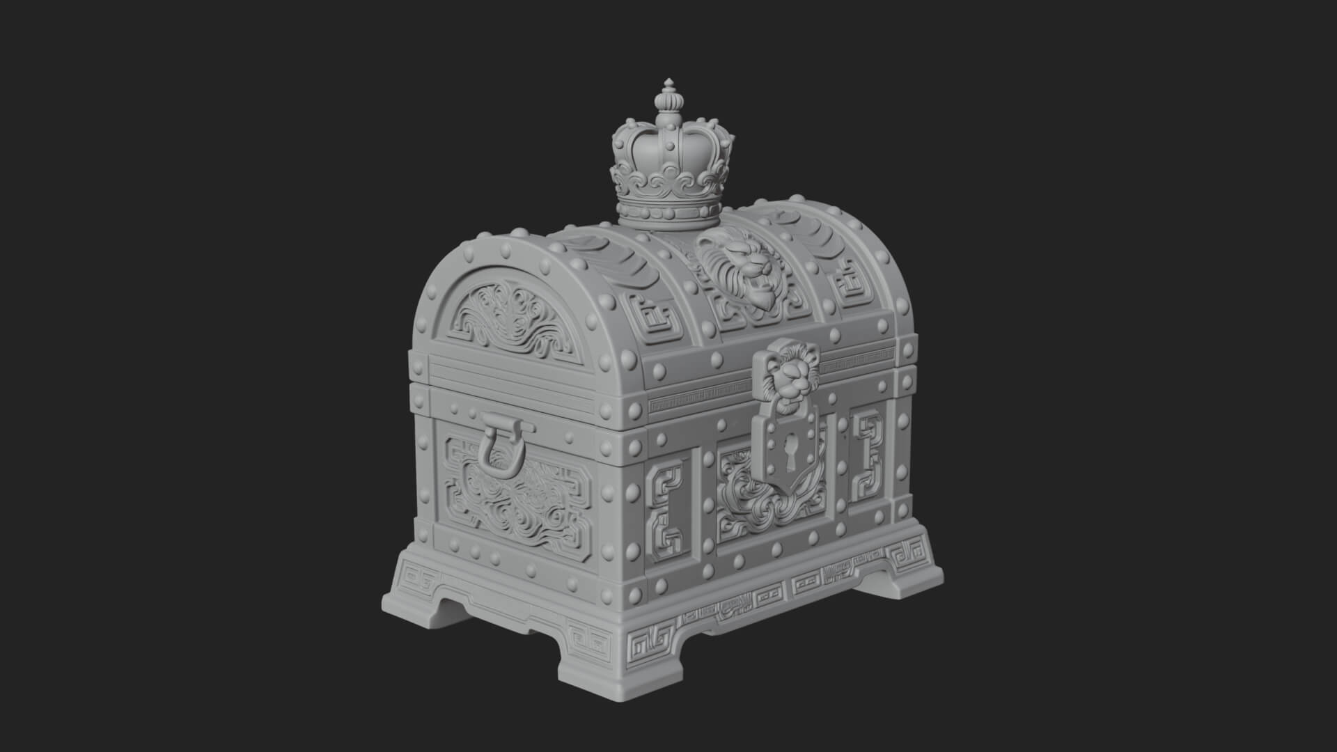 Crowned Lion Treasure Chest Model Design 4 3D Print Model 3D Model