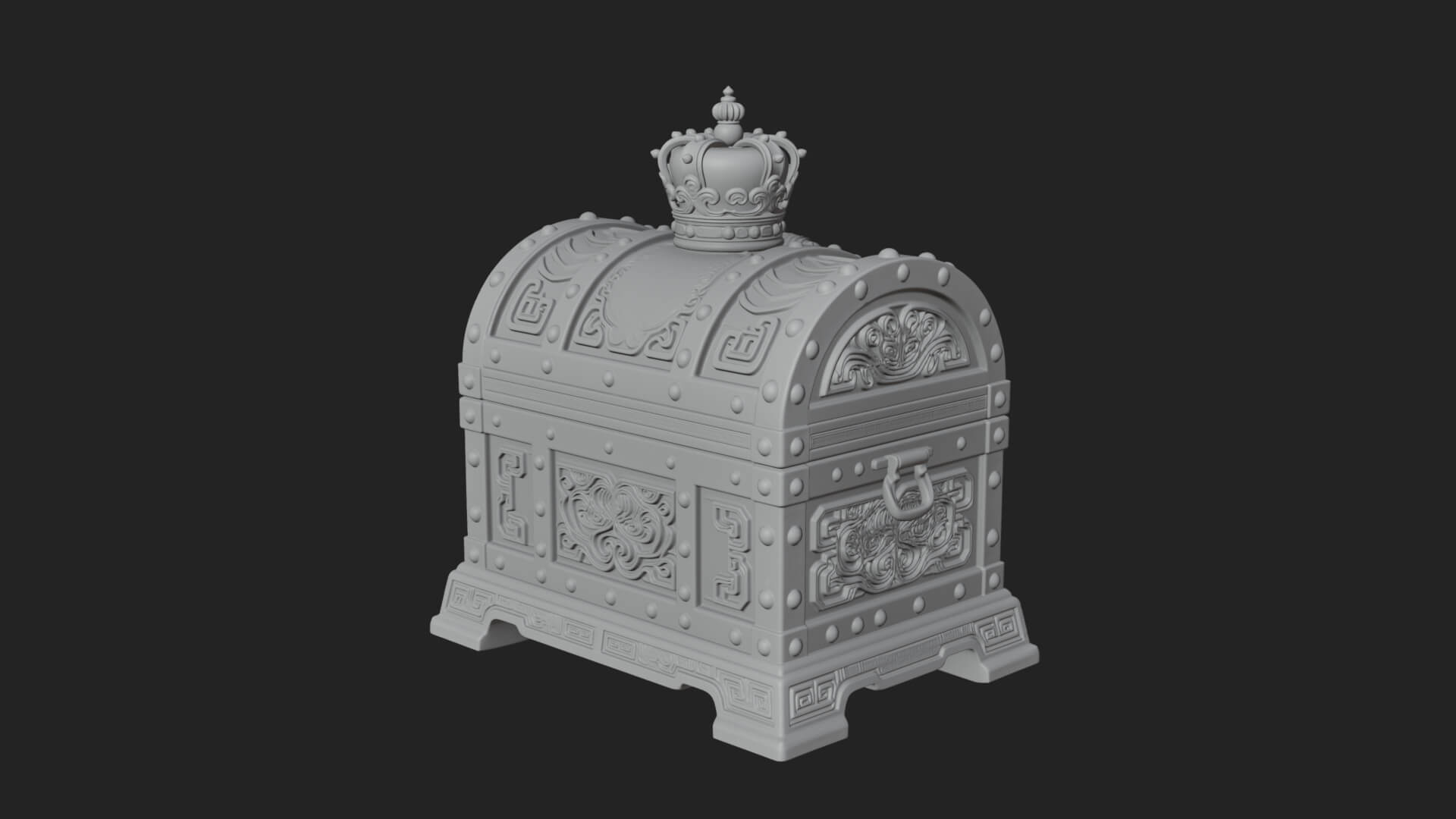 Crowned Lion Treasure Chest Model Design 4 3D Print Model 3D Model