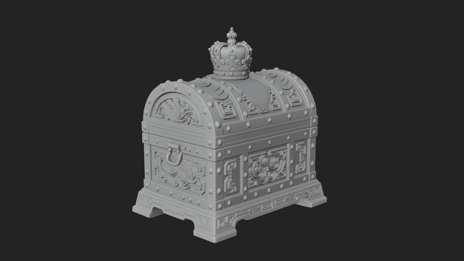 Crowned Lion Treasure Chest Model Design 4 3D Print Model 3D Model
