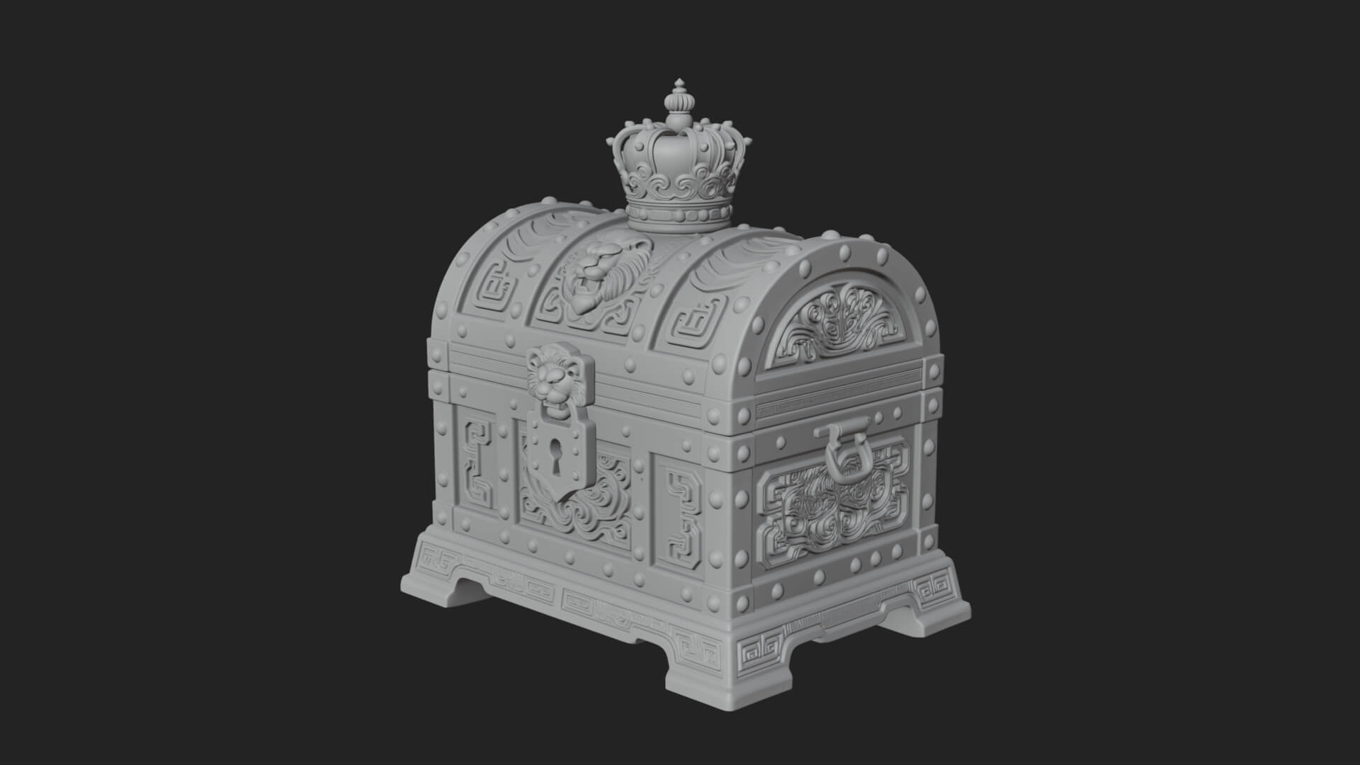 Crowned Lion Treasure Chest Model Design 4 3D Print Model 3D Model
