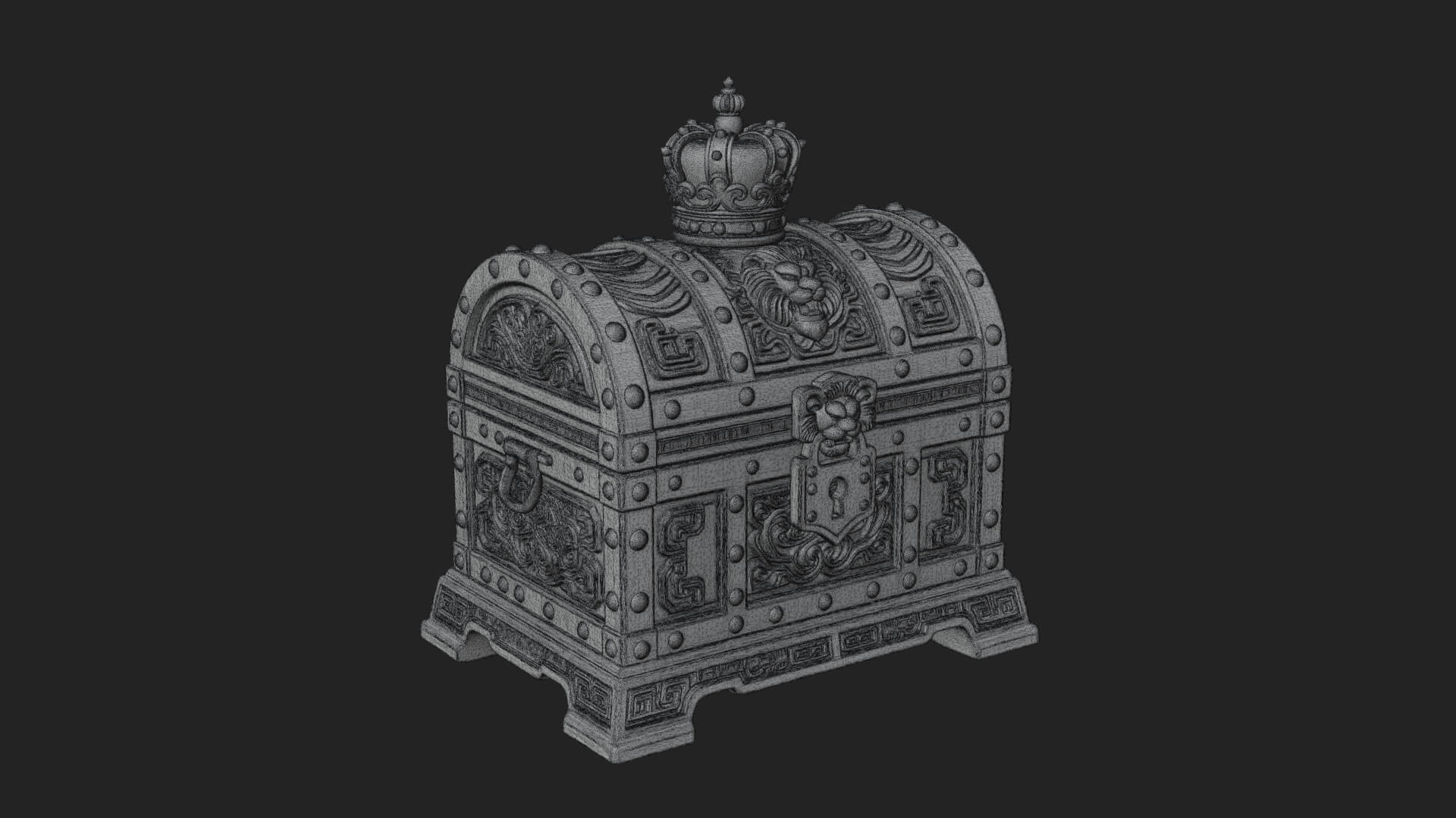 Crowned Lion Treasure Chest Model Design 4 3D Print Model 3D Model