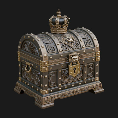Crowned Lion Treasure Chest Model Design 4 3D Print Model