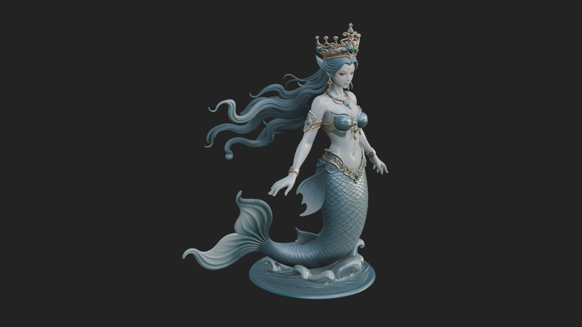 Crowned Mermaid Statue Design 1 3D Print Model 3D Model