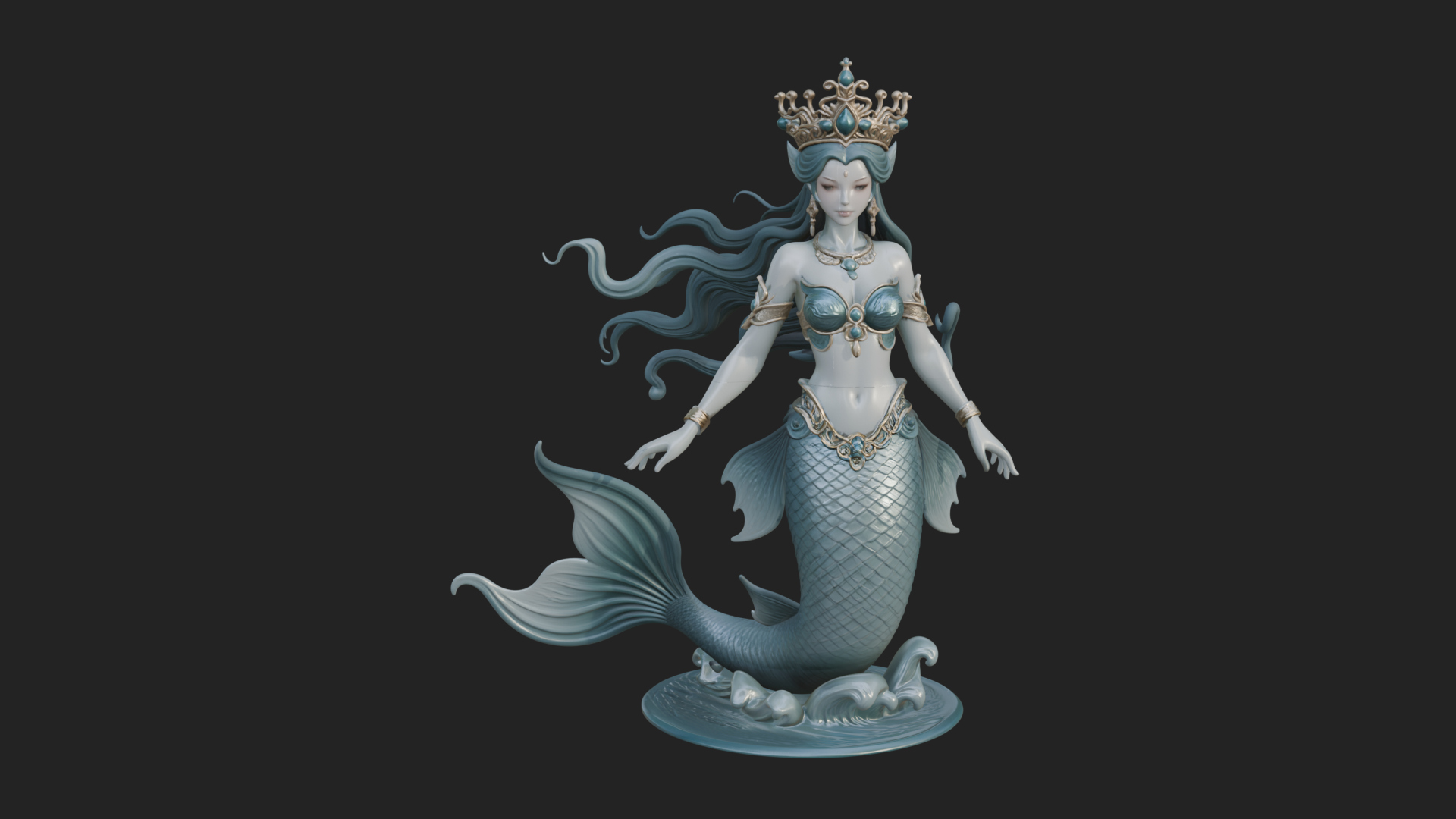Crowned Mermaid Statue Design 1 3D Print Model 3D Model