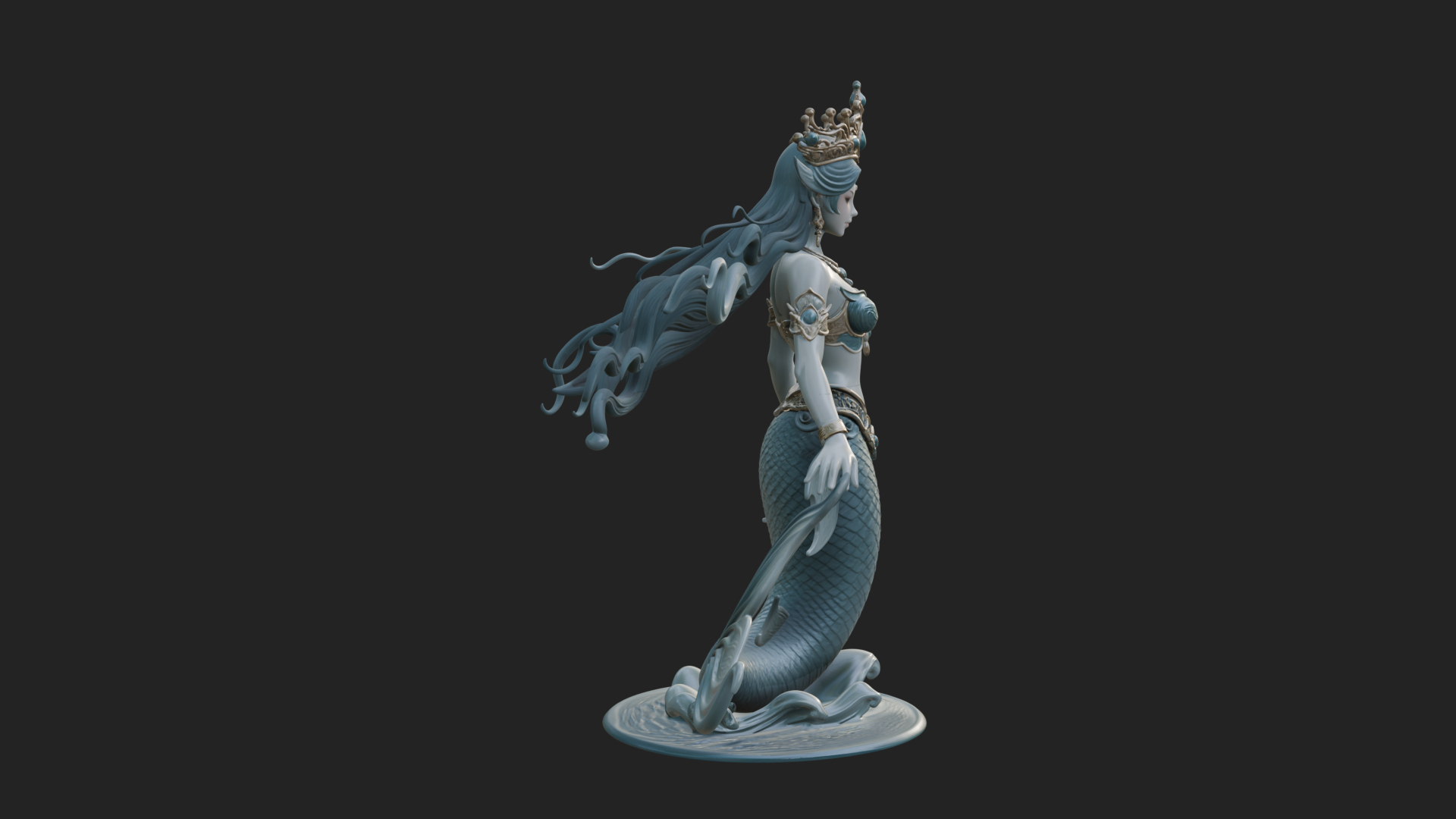 Crowned Mermaid Statue Design 1 3D Print Model 3D Model
