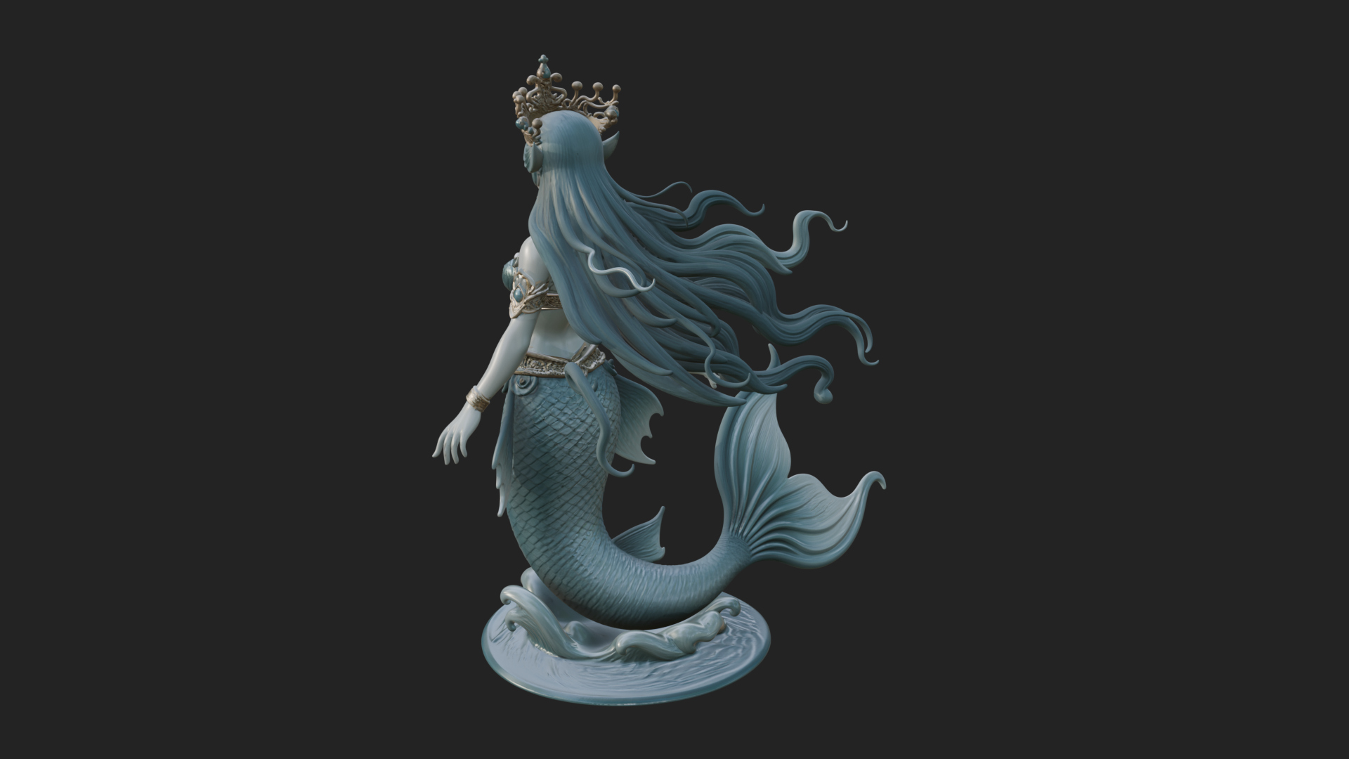 Crowned Mermaid Statue Design 1 3D Print Model 3D Model