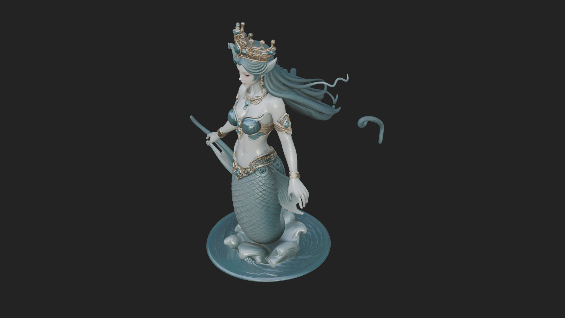 Crowned Mermaid Statue Design 1 3D Print Model 3D Model