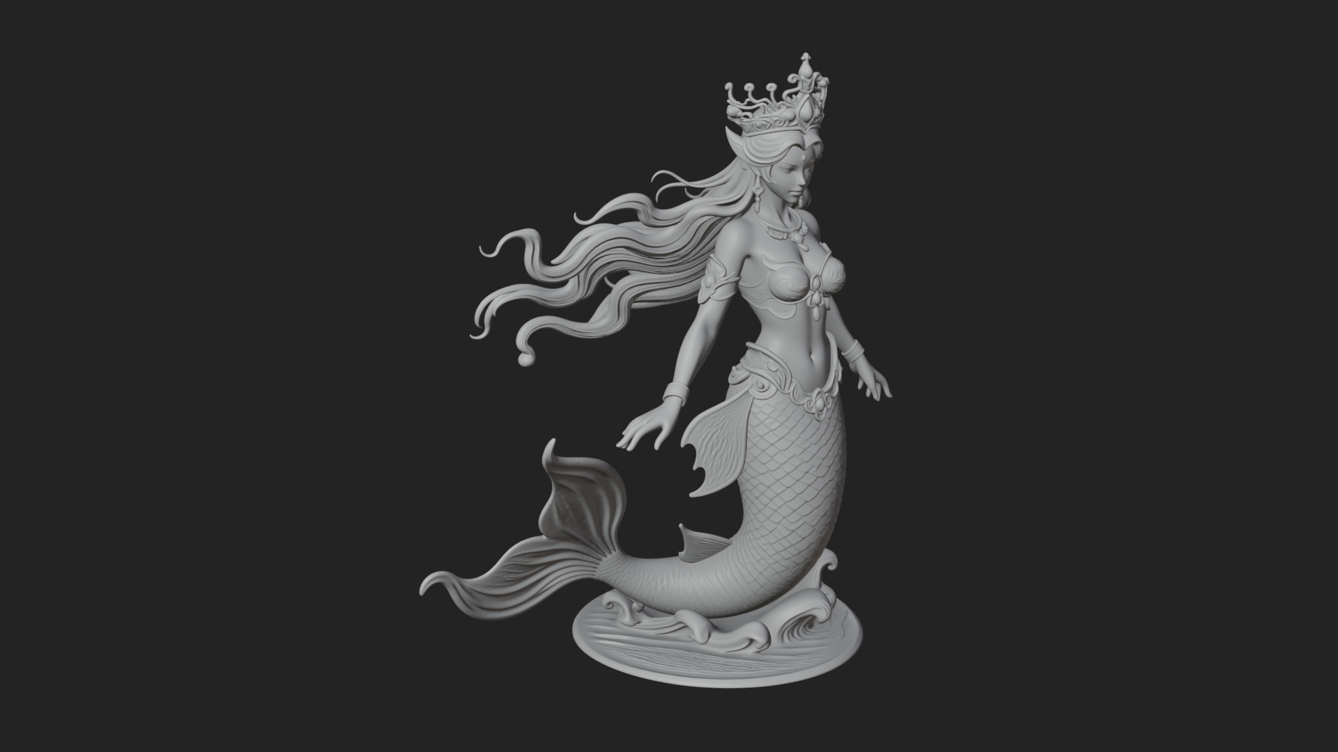 Crowned Mermaid Statue Design 1 3D Print Model 3D Model