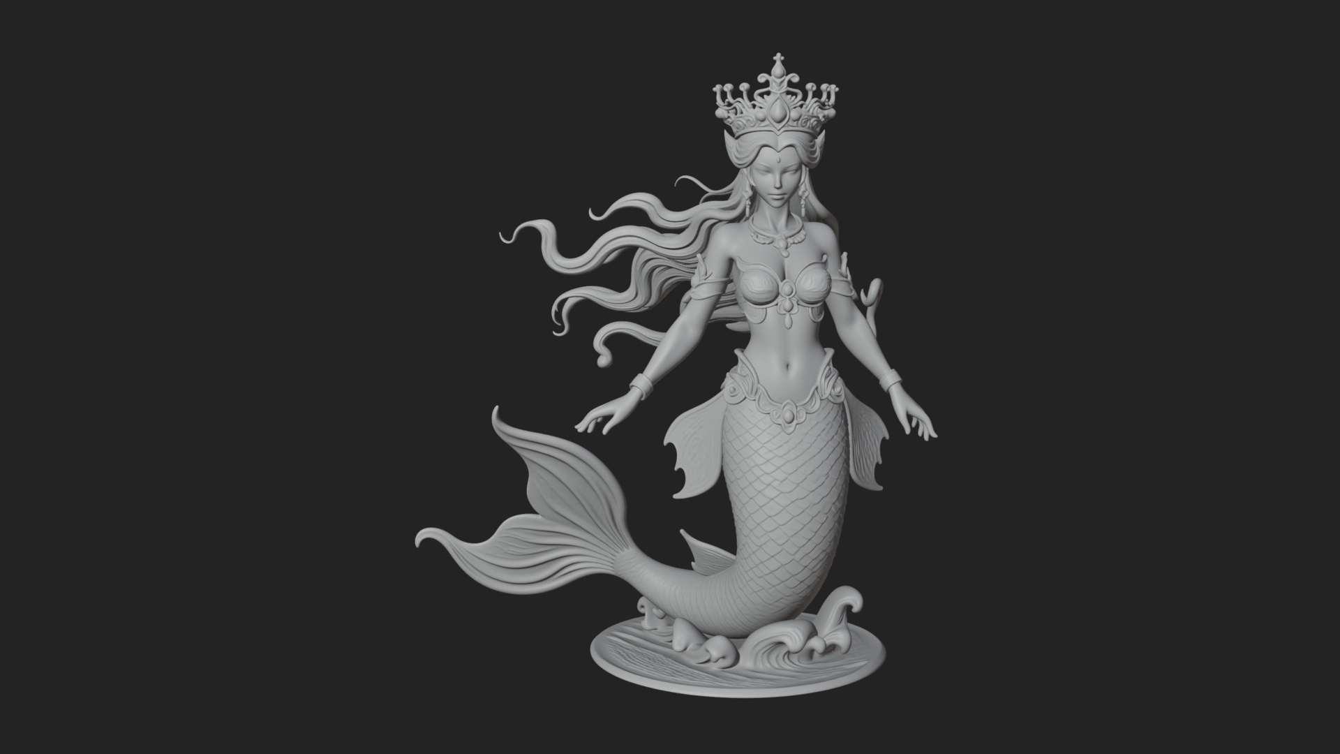 Crowned Mermaid Statue Design 1 3D Print Model 3D Model