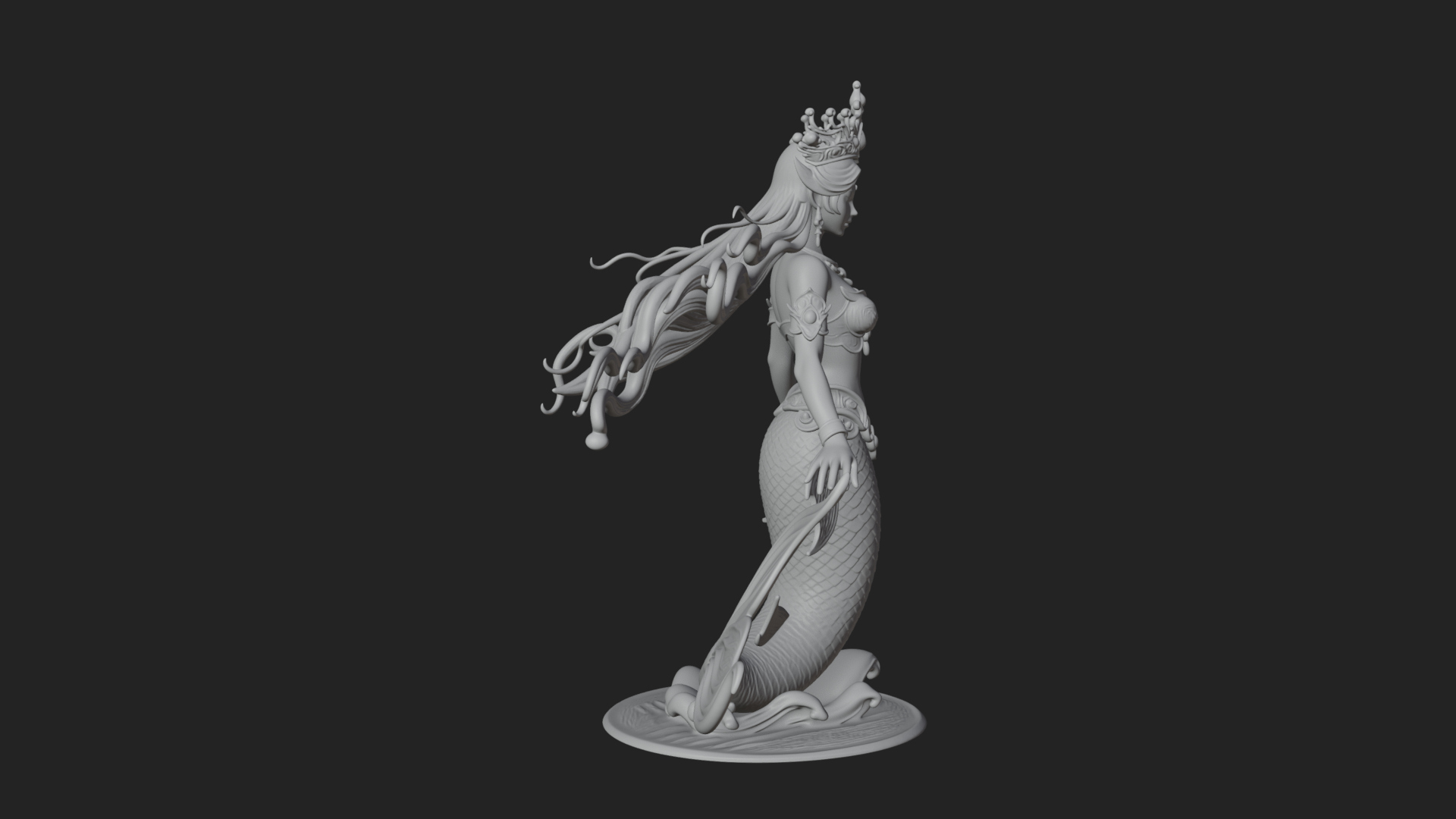 Crowned Mermaid Statue Design 1 3D Print Model 3D Model
