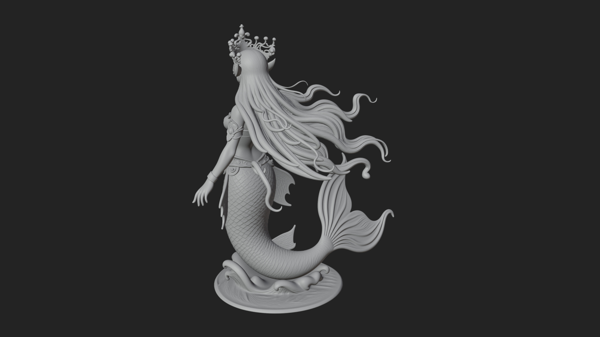 Crowned Mermaid Statue Design 1 3D Print Model 3D Model