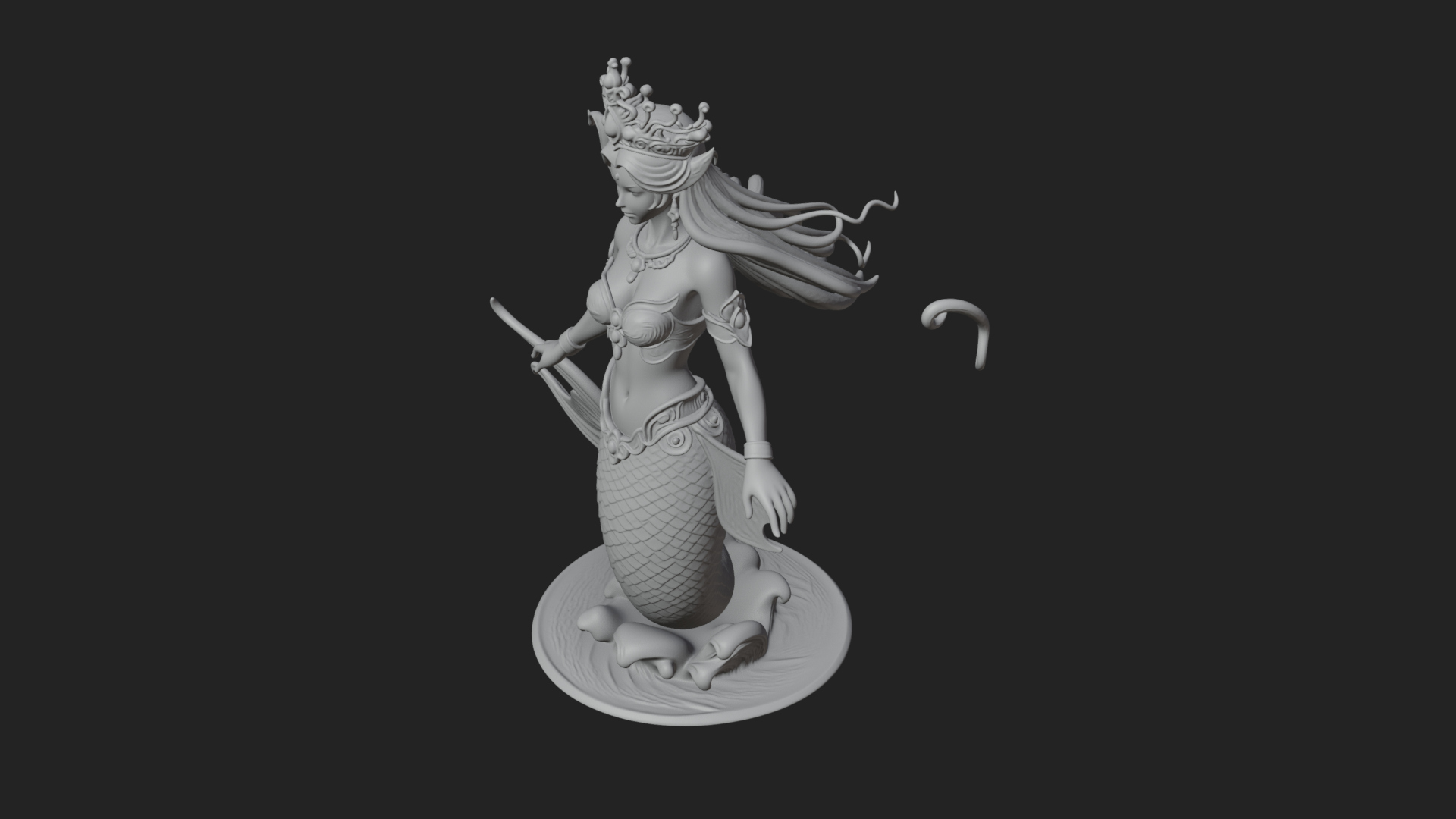 Crowned Mermaid Statue Design 1 3D Print Model 3D Model