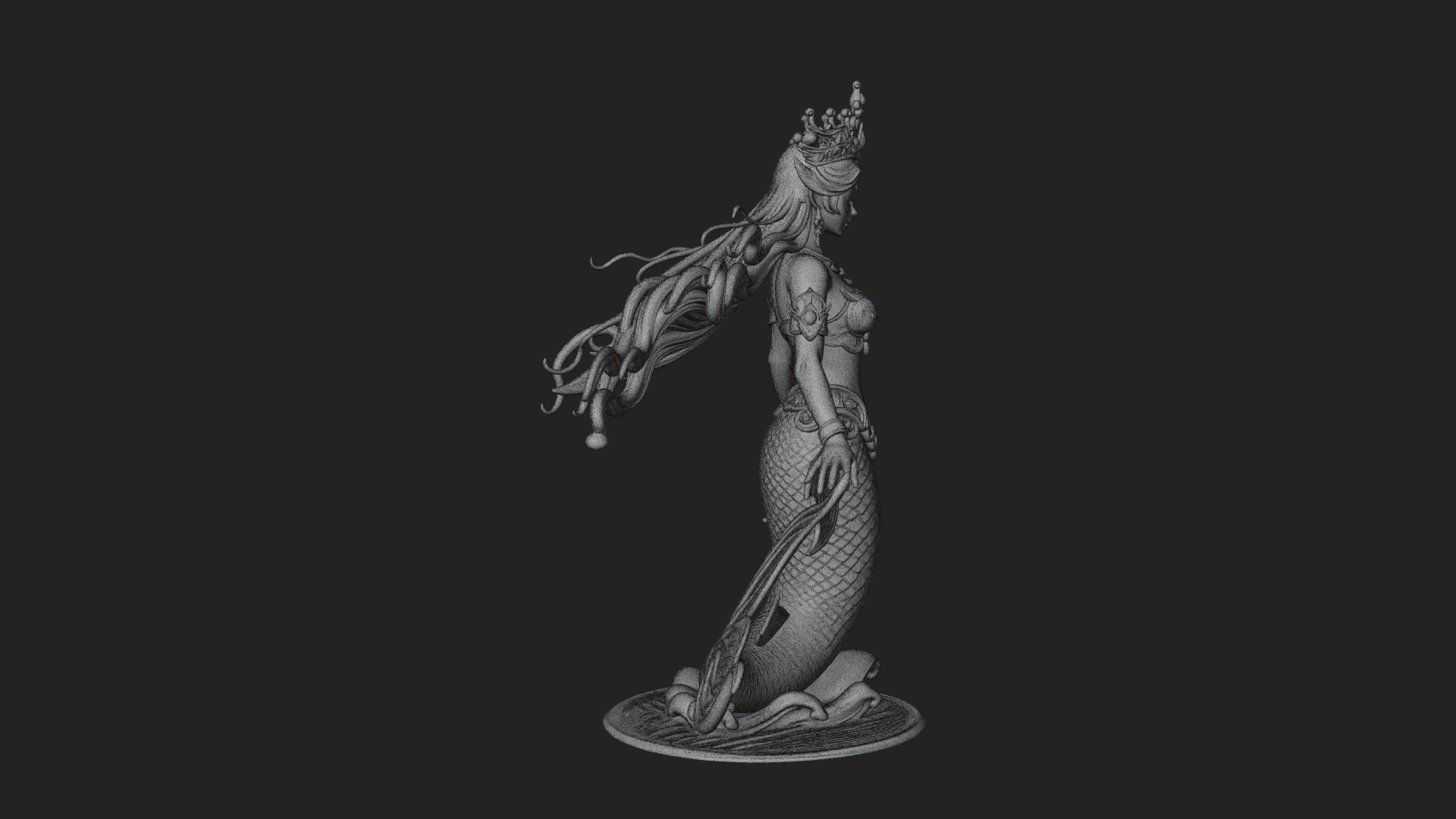 Crowned Mermaid Statue Design 1 3D Print Model 3D Model