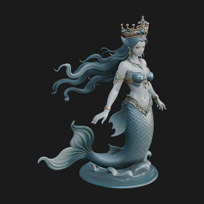 Crowned Mermaid Statue Design 1 3D Print Model