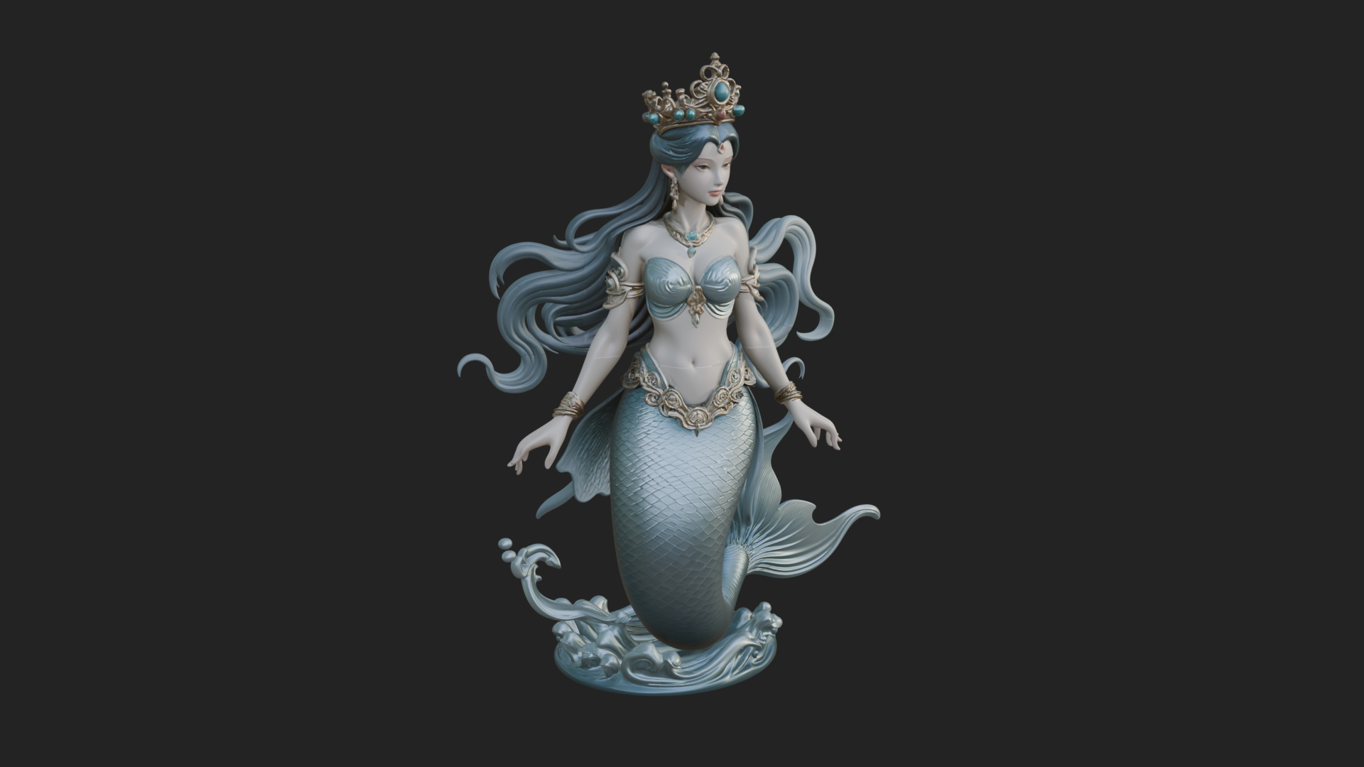 Crowned Mermaid Statue Design 2 3D Print Model 3D Model