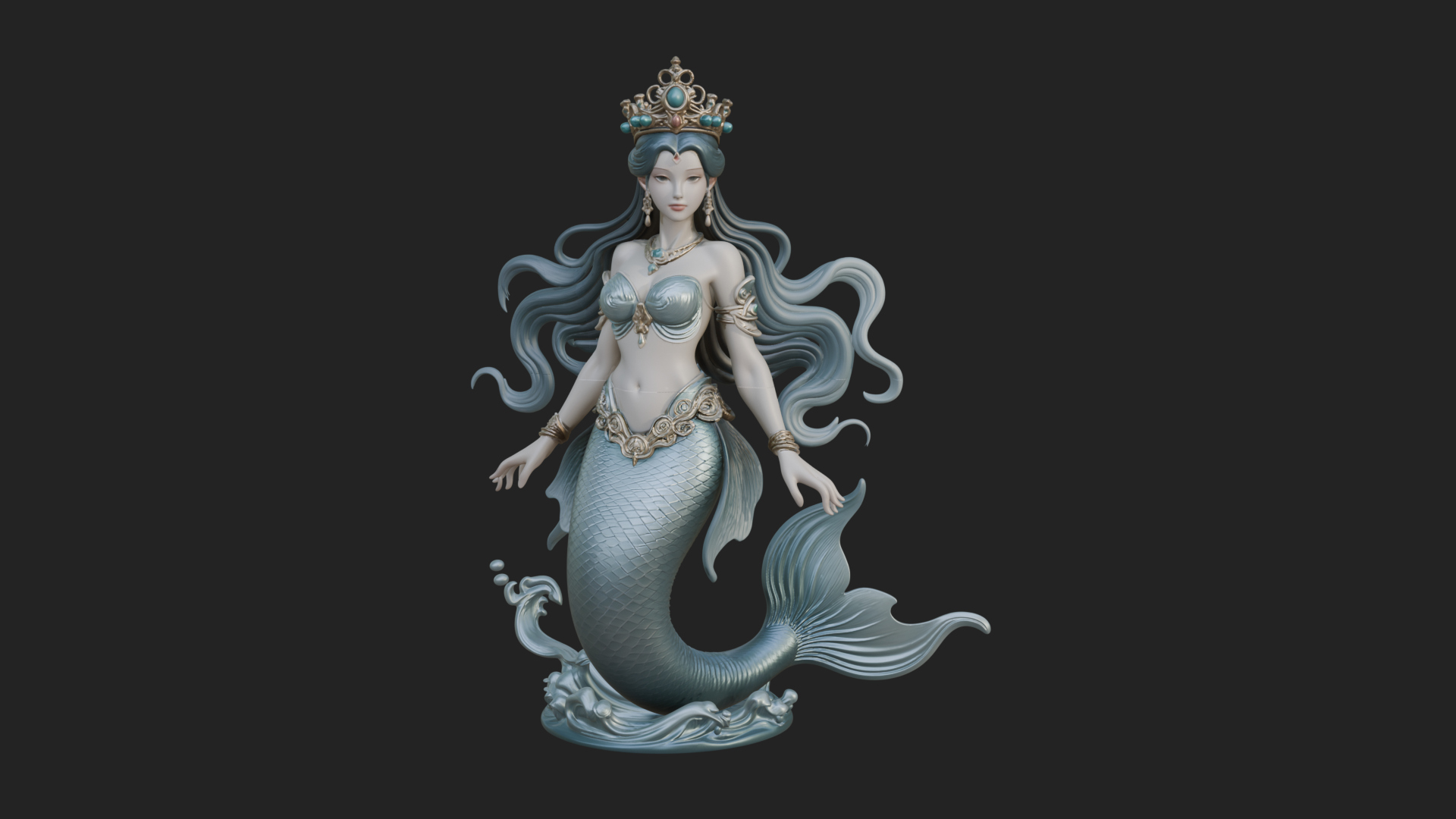 Crowned Mermaid Statue Design 2 3D Print Model 3D Model