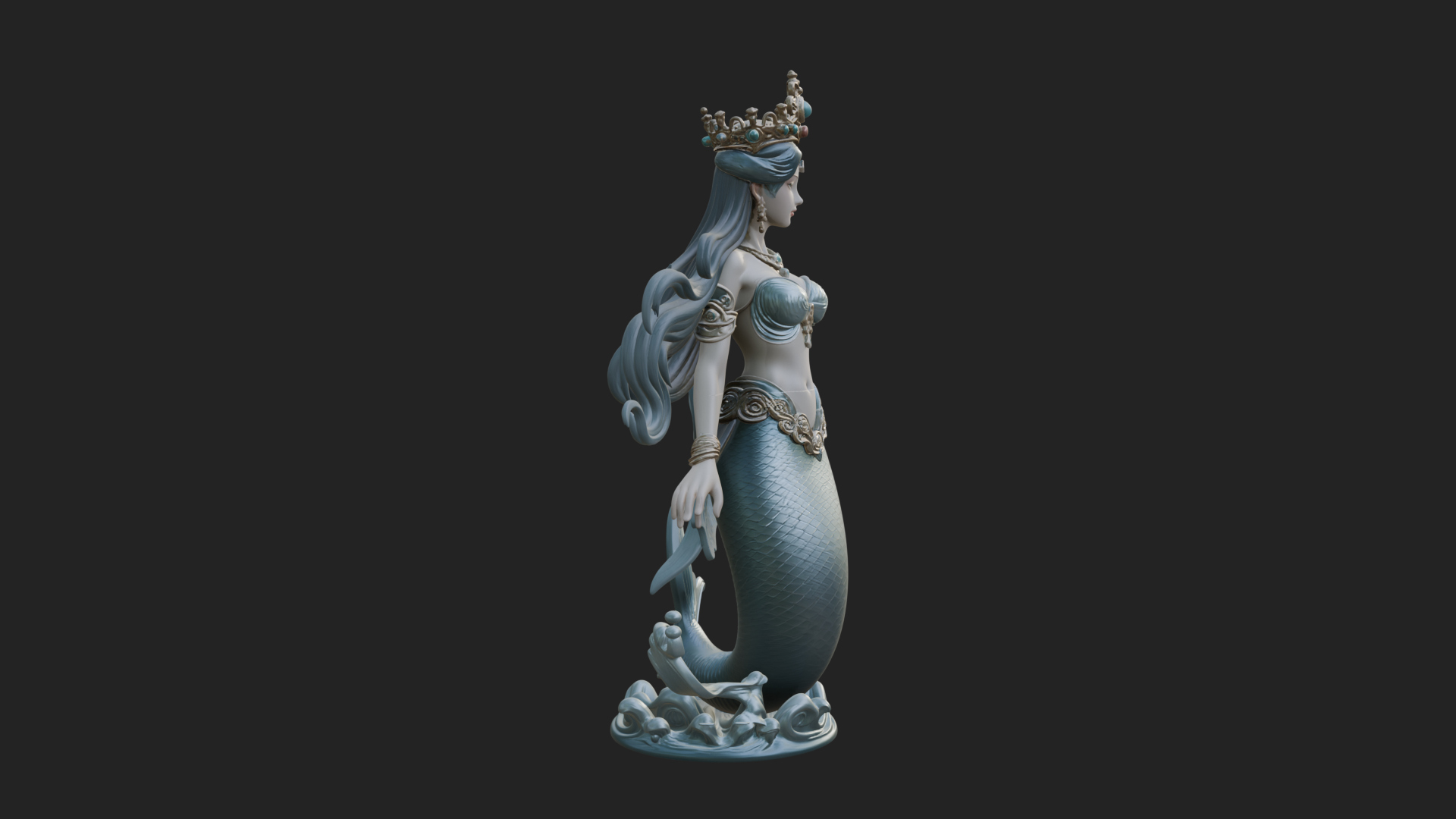 Crowned Mermaid Statue Design 2 3D Print Model 3D Model