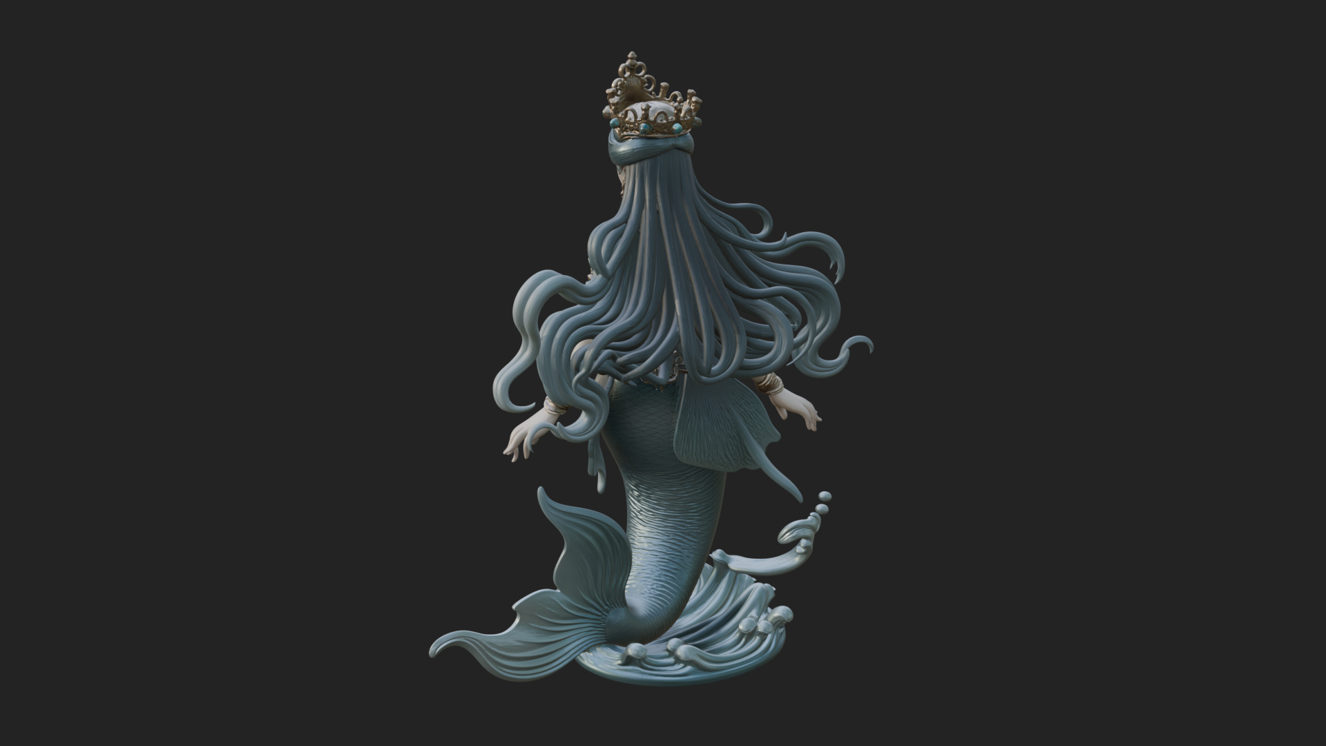 Crowned Mermaid Statue Design 2 3D Print Model 3D Model