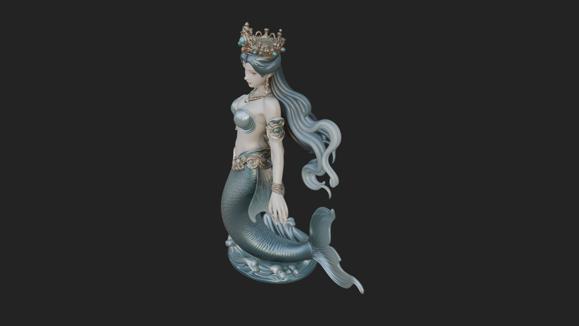 Crowned Mermaid Statue Design 2 3D Print Model 3D Model