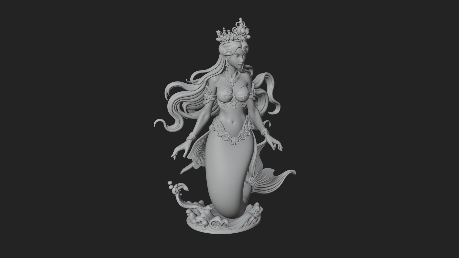 Crowned Mermaid Statue Design 2 3D Print Model 3D Model