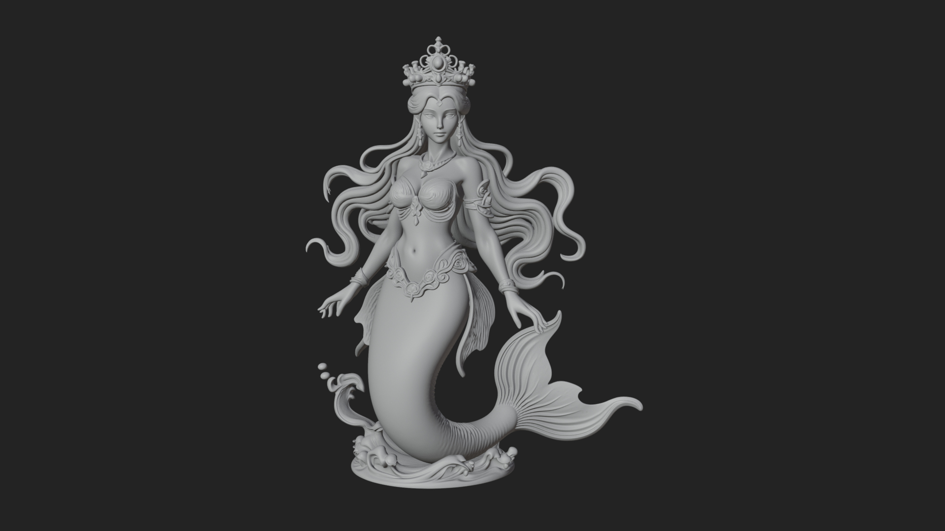 Crowned Mermaid Statue Design 2 3D Print Model 3D Model