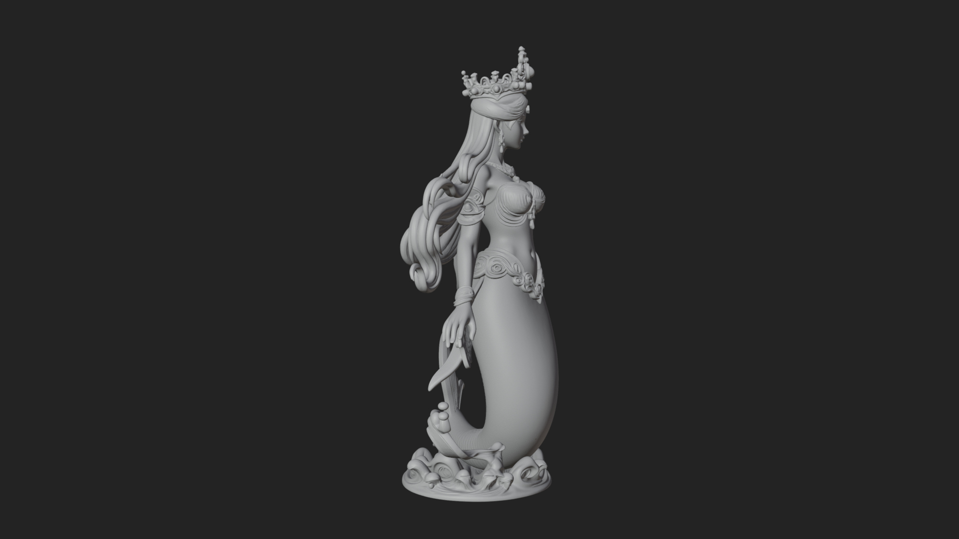 Crowned Mermaid Statue Design 2 3D Print Model 3D Model